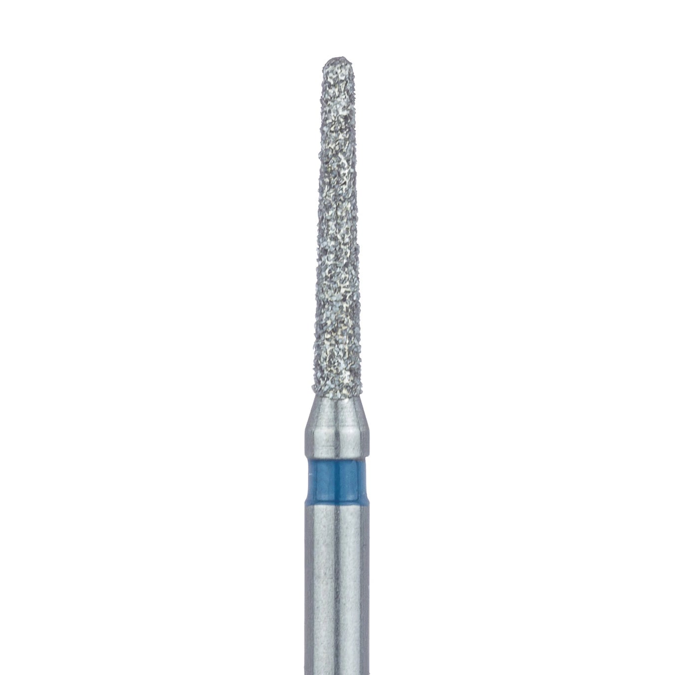 Meisinger 850-012-FG Multi-Use Diamond Bur, Round End Taper, Medium Grit, Blue Ring, 1.2 mm Head, 8 mm Working Length, Friction Grip, 5/Pk