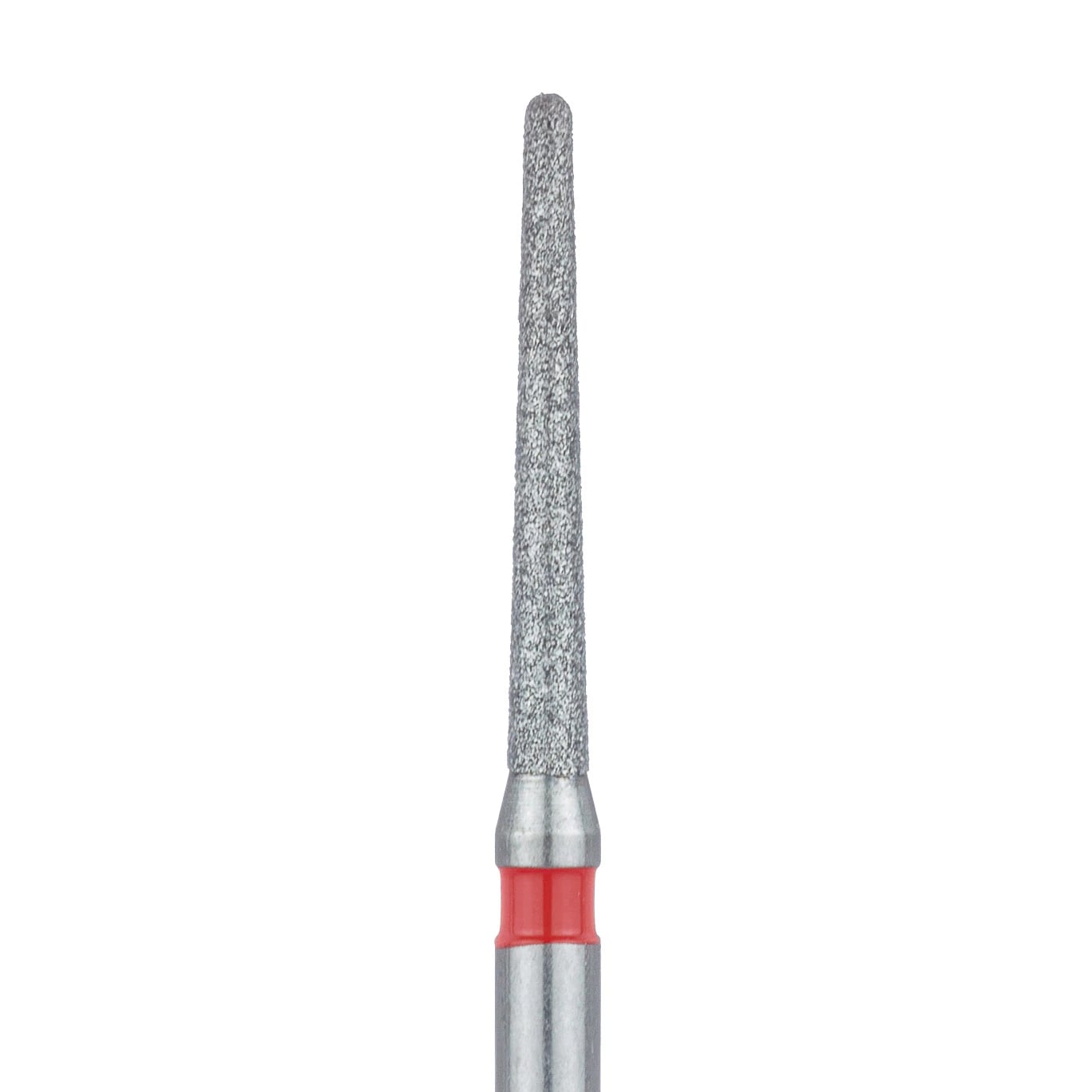 Meisinger 852F-012-FG Fine Diamond Bur, Round End Taper (Chamfer), Friction Grip, 1.2 mm Head Diameter, 10 mm Working Length, Red Ring, 5/Pack