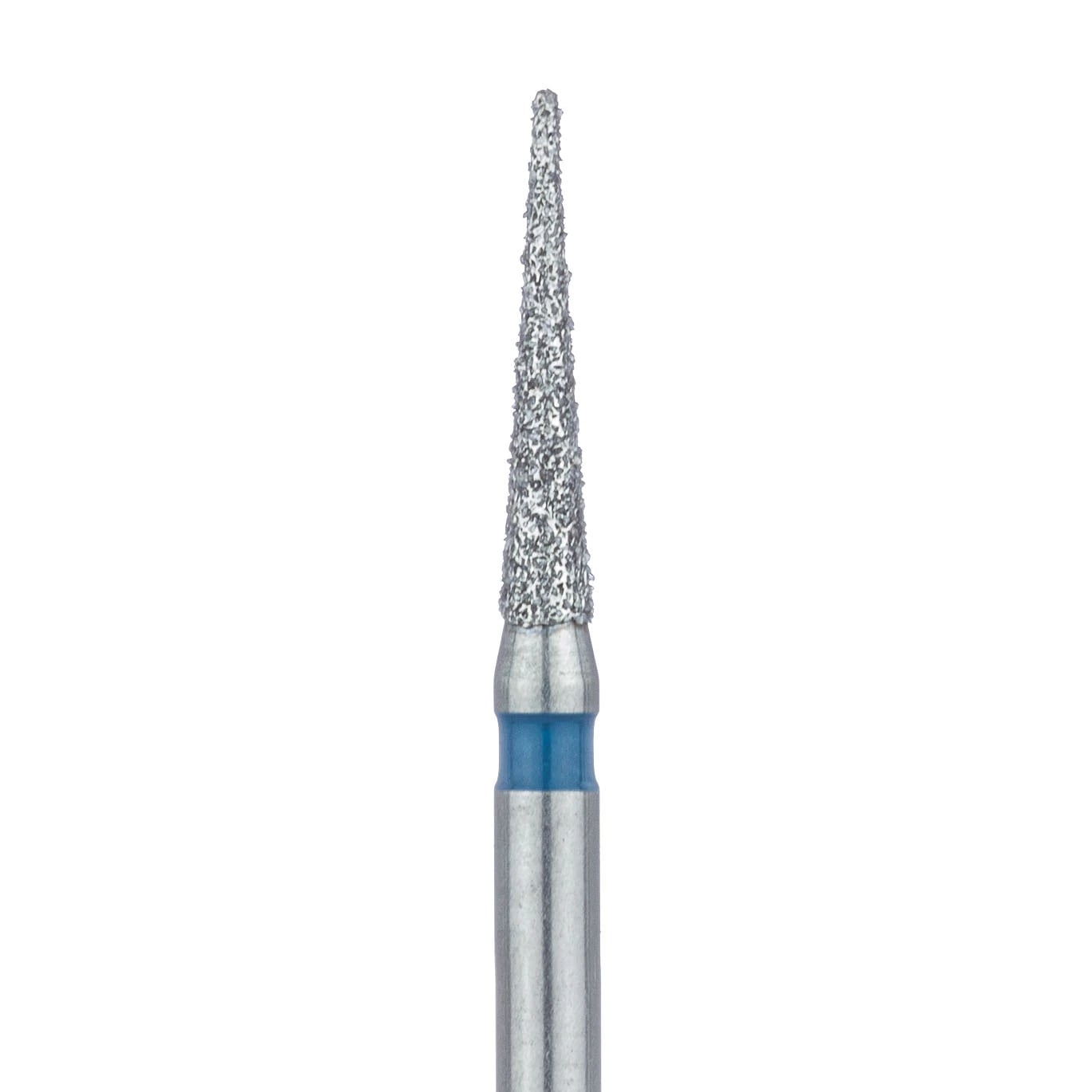Meisinger 858-014-SS Diamond Bur, Needle Shape, Medium Grit, Blue Ring, 1.4 mm Head Diameter, 8.0 mm Head Length, Friction Grip Short Shank, 5/Pkg