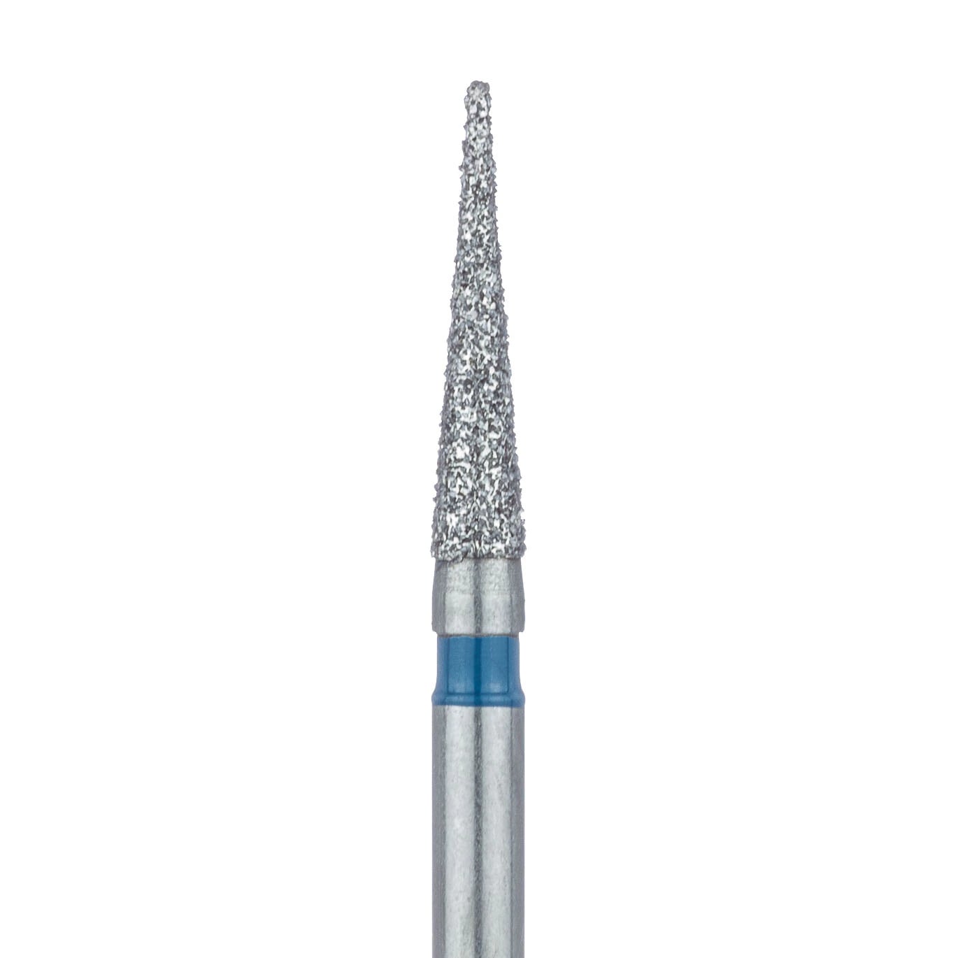 Meisinger 858-016-FG Diamond Bur, FG, Medium Grit, Blue Ring, Needle Shape, Point End, 1.6 mm Head Diameter, 8.0 mm Head Length, 5/Pkg