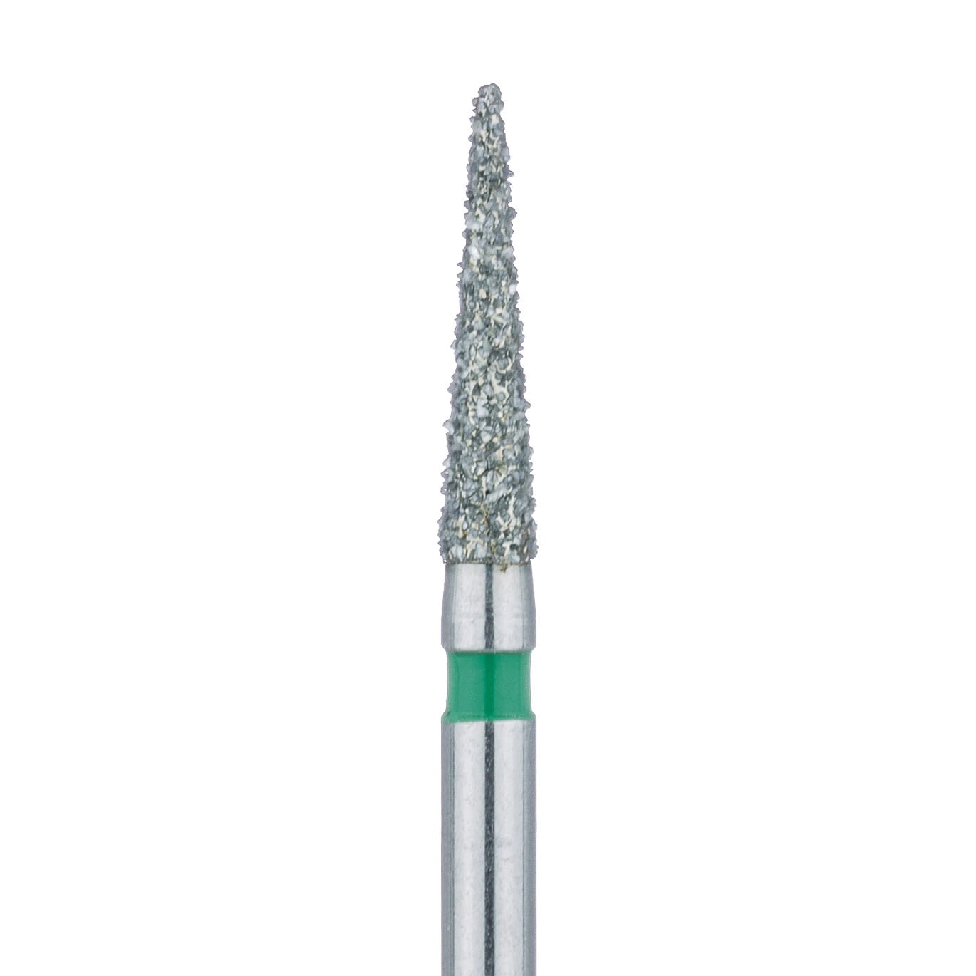 Meisinger 858G-016-FG Diamond Bur, Coarse Grit, Green Ring, Needle Shape, Point End, Friction Grip, 1.6 mm Head Diameter, 8.0 mm Head Length, 5/Pkg