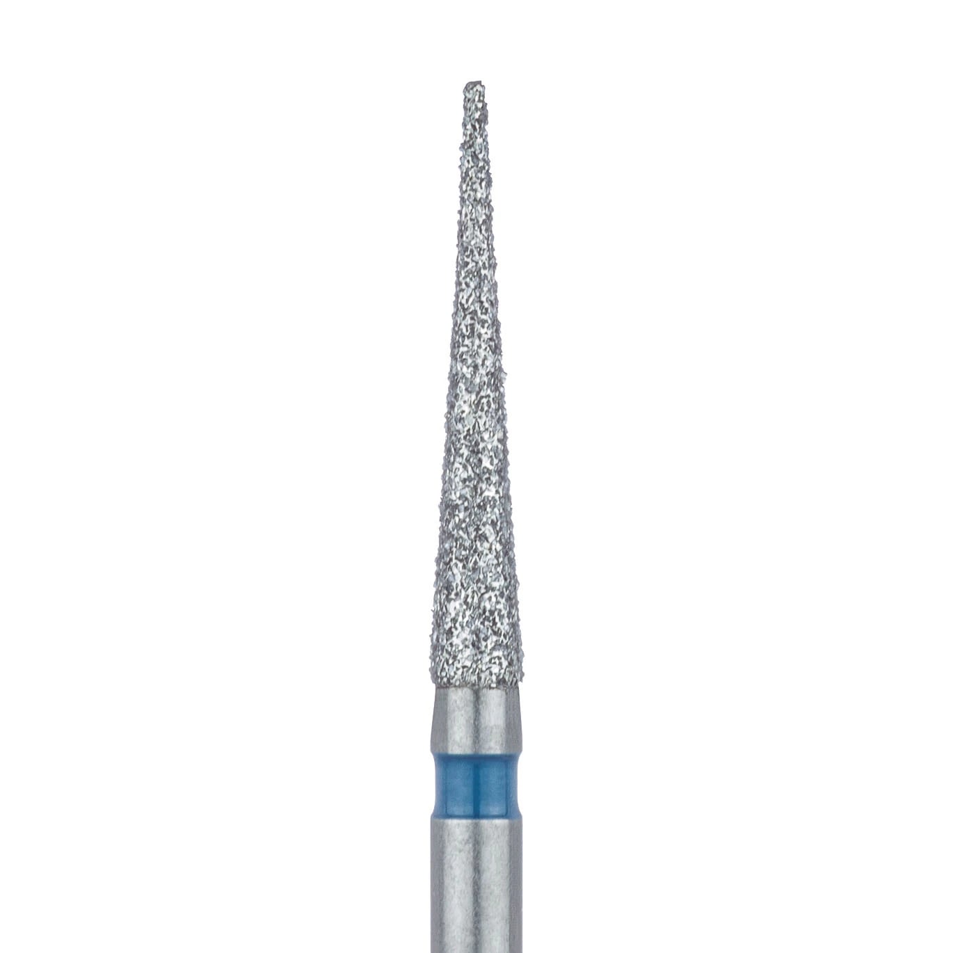 Meisinger 859-016-FG Diamond Bur, FG, Medium Grit, Blue Ring, Needle Shape, Point End, 1.6 mm Head Diameter, 10.0 mm Head Length, 5/Pkg