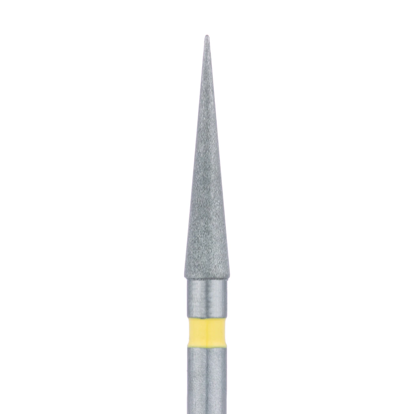 Meisinger 859C-018-FG Extra Fine Diamond Bur, Long Needle, Friction Grip, 1.8 mm Head Diameter, 10 mm Working Length, Yellow Ring, 5/Pkg