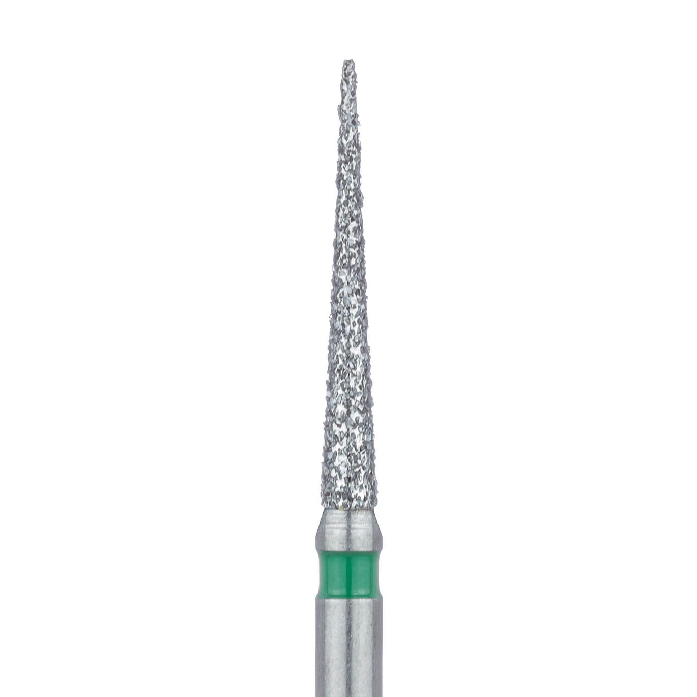 Meisinger FG #859G-014 Coarse Needle Shaped Diamond Bur, 1.4mm Head, 10mm Working Length, Green Band, Multi-Use, 5/Pk