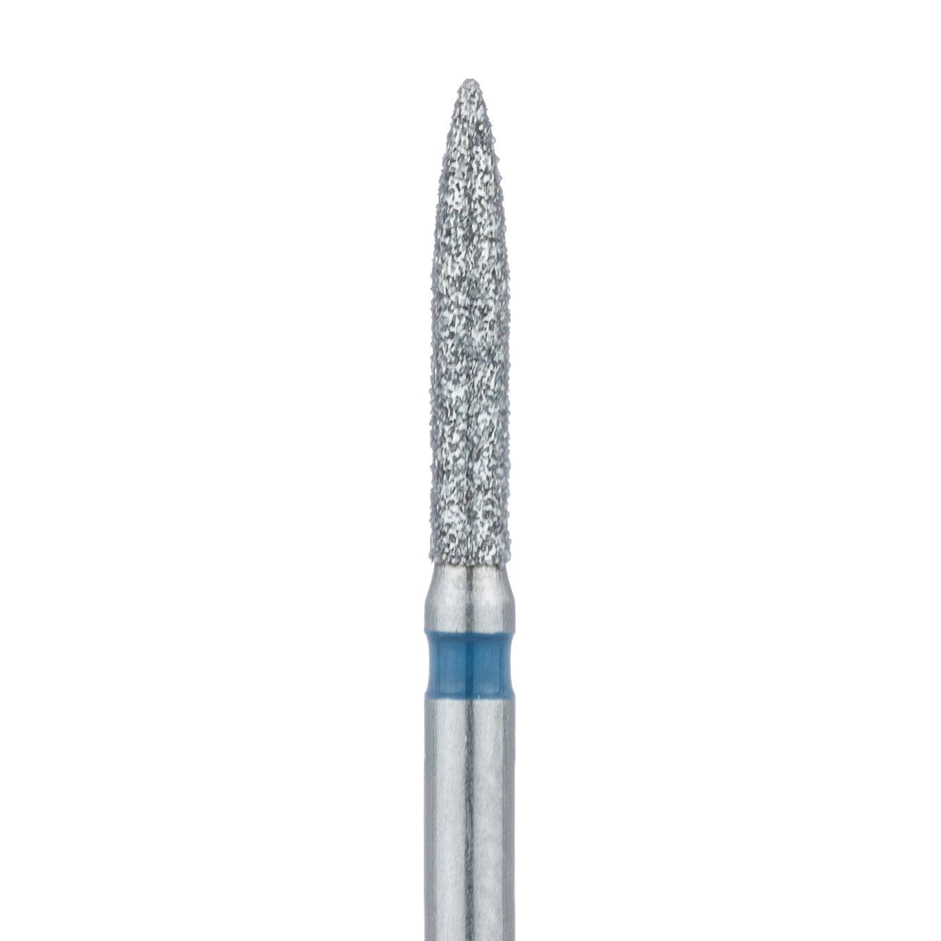 Meisinger 862-014-FG Diamond Bur, Flame Shape, Medium Grit, Blue Ring, Friction Grip, 1.4 mm Head Diameter, 8.0 mm Head Length, 5/Pkg