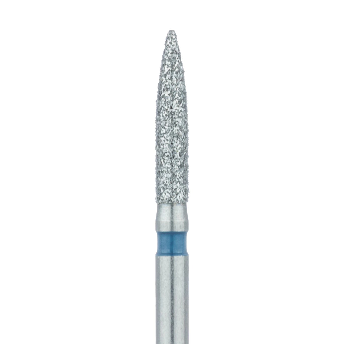 Meisinger 862-016-FG Diamond Bur, Flame Shape, Medium Grit, Blue Ring, Friction Grip, 1.6 mm Head Diameter, 8.0 mm Head Length, 5/Pkg