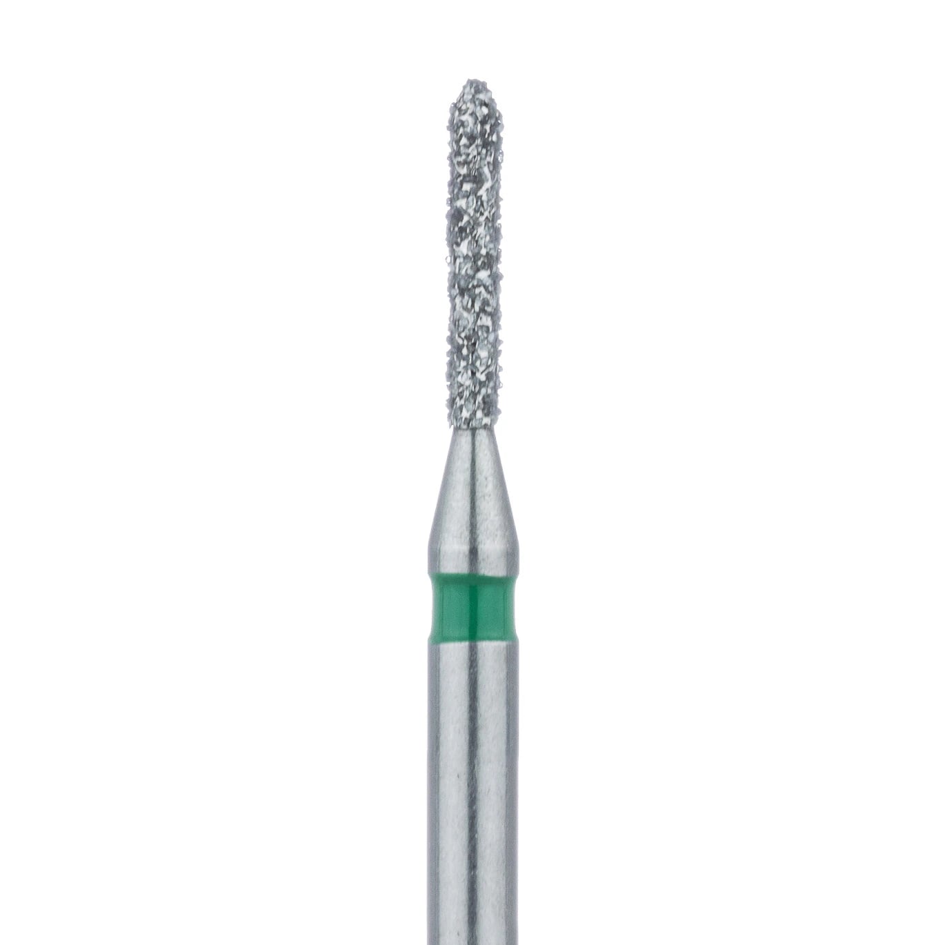 Meisinger 867G-010-FG Coarse Diamond Bur, Torpedo/Cylinder, Bevel End, Friction Grip, 1.0 mm Head Diameter, 6.0 mm Head Length, Green Ring, 5/Pkg