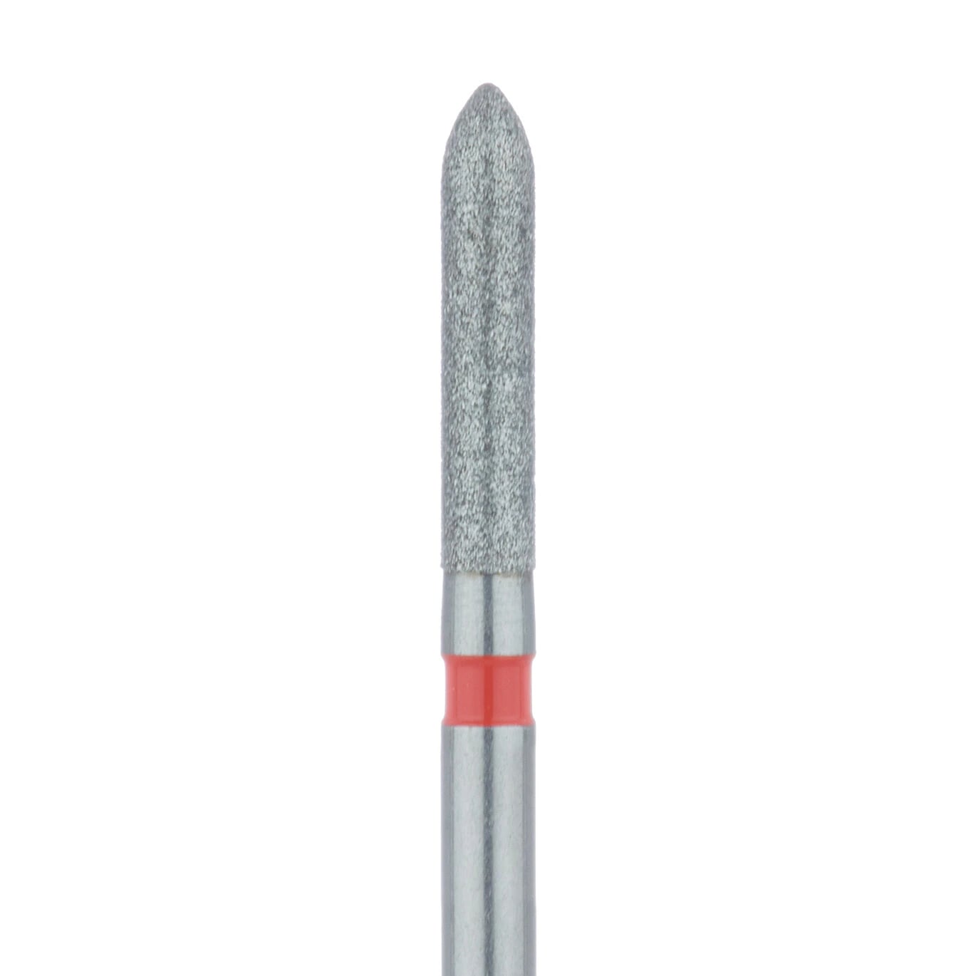 Meisinger 868F-016-FG Fine Grit Diamond Bur, Torpedo/Cylinder Shape, Bevel End, 1.6 mm Head Diameter, 8.0 mm Head Length, Friction Grip, Red Ring, 5/Pkg