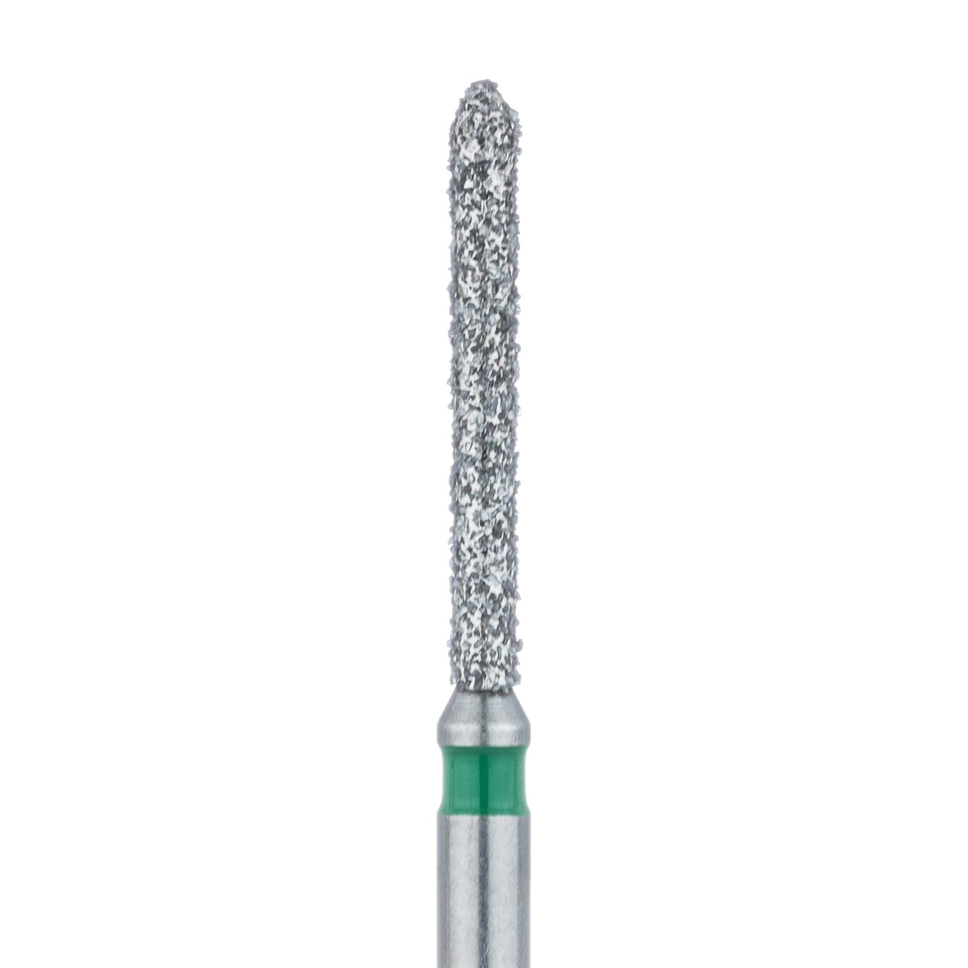 Meisinger 869G-012-FG Coarse Diamond Bur, Long Torpedo, Friction Grip, 1.2 mm Head Diameter, 10 mm Working Length, Green Ring, 5/Pkg