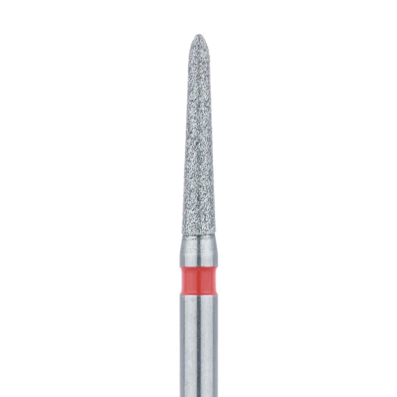 Meisinger 878F-014-FG Fine Diamond Bur, Torpedo Tapered, Friction Grip, 1.4 mm Head Diameter, 8.0 mm Working Length, Red Ring, 5/Pkg