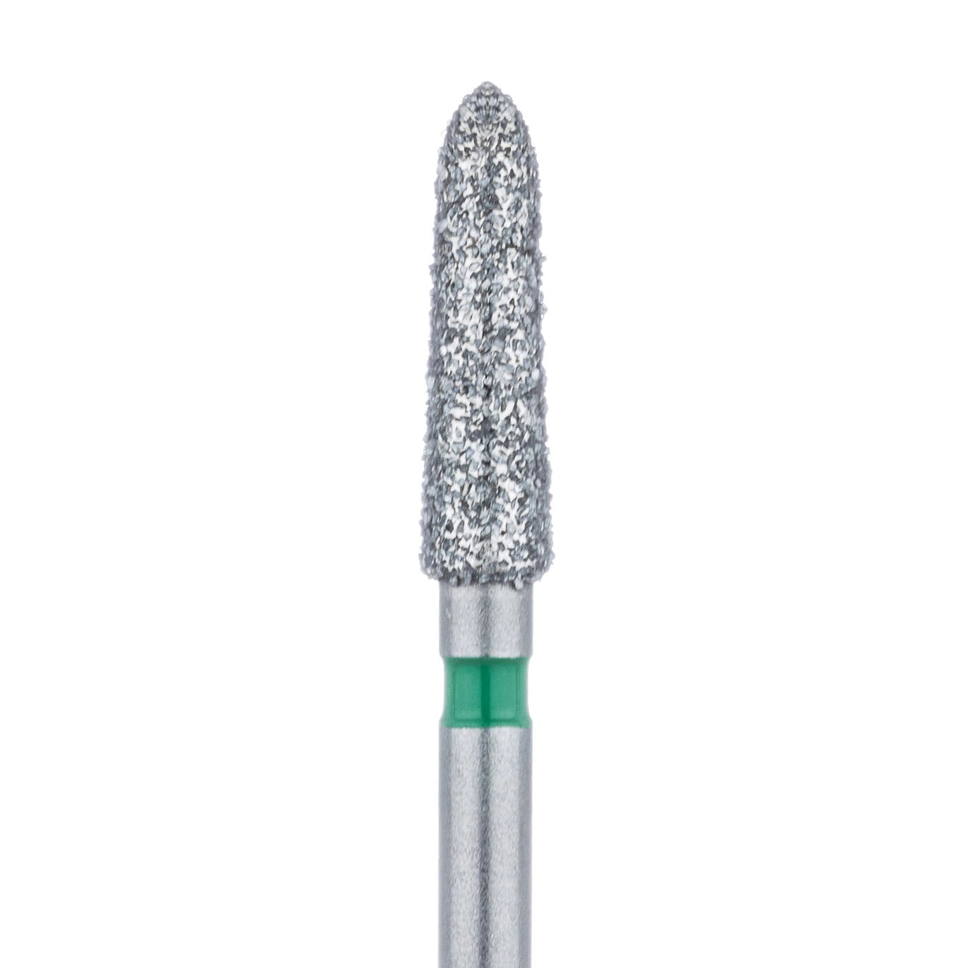 Meisinger 878G-023-FG Diamond Bur, FG, Coarse (Green), Tapered Torpedo, 2.3 mm Head Diameter, 8.0 mm Head Length, 5/Pkg