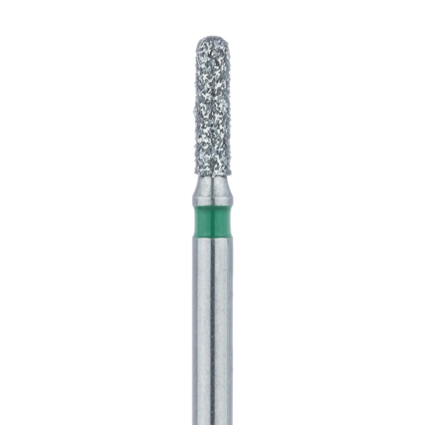 Meisinger 880G-014-FG Coarse Diamond Bur, Round End Cylinder, Friction Grip, 1.4 mm Head Diameter, 5.0 mm Head Length, Green Ring, 5/Pkg