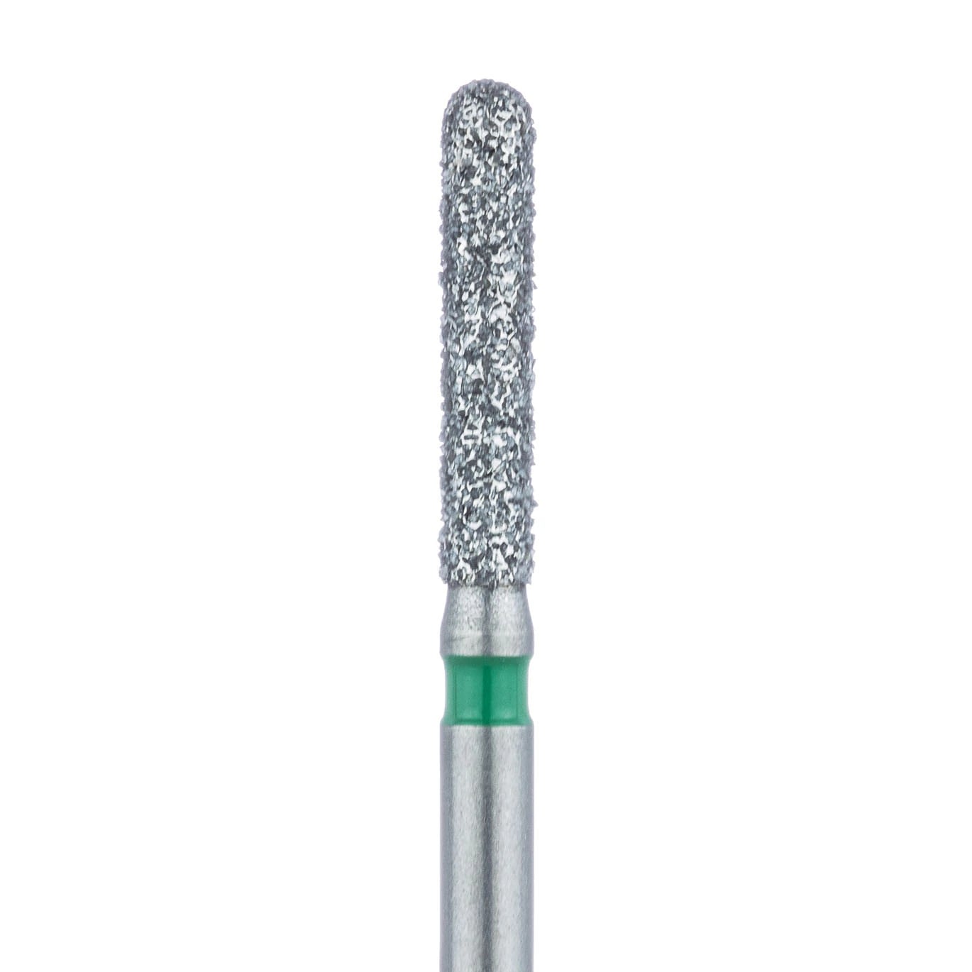 Meisinger 881G-016-FG Coarse Diamond Bur, Round End Cylinder, Friction Grip, 1.6 mm Diameter, 8 mm Working Length, Green Ring, 5/Pack