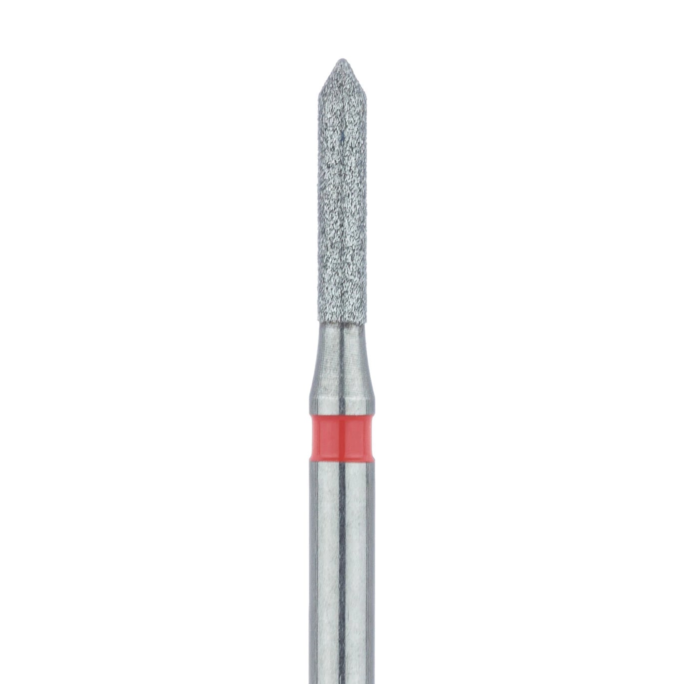 Meisinger 884F-012-FG Fine Diamond Bur, Pointed Cylinder, Bevel End, Friction Grip, 1.2 mm Head Diameter, 6.0 mm Head Length, Red Ring, 5/Pkg