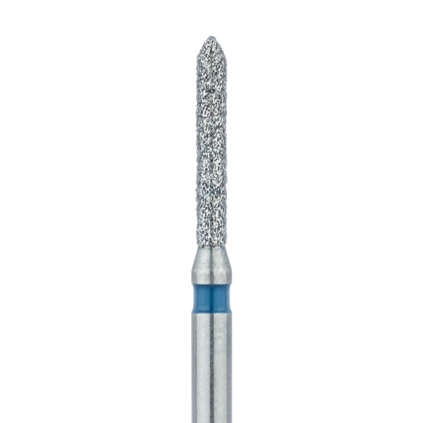 Meisinger 885-012-FG Medium Grit Diamond Bur, Pointed Cylinder, Friction Grip, 1.2 mm Head Diameter, 8 mm Head Length, Blue Ring, 5/Pack