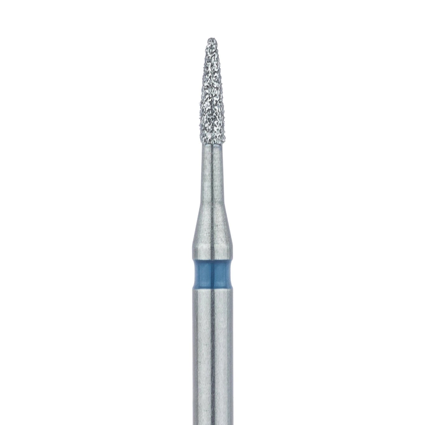 Meisinger 889L-010-FG Medium Grit Flame Diamond Bur, Friction Grip, Long Shank, Blue Ring, 1.0 mm Head, 5/Pack