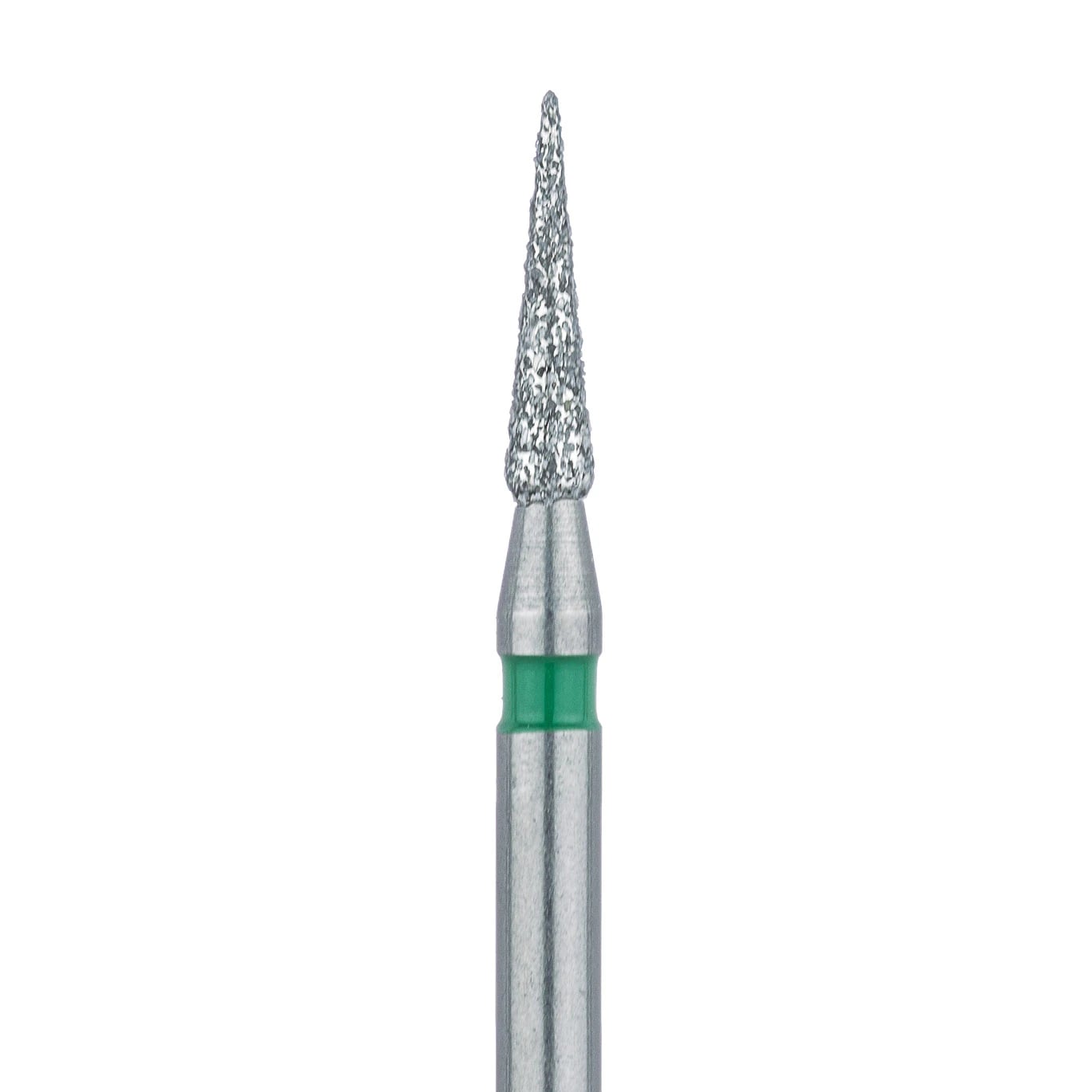 Meisinger 898G-014-FG Coarse Diamond Bur, Needle/Christmas Tree Shape, Friction Grip, 1.4 mm Head Diameter, 6.0 mm Head Length, Green Ring, 5/Pkg
