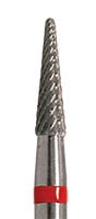 Meisinger Tungsten Carbide Lab Bur, HP, X-Cut Fine, Round End Taper, Red Ring, HM 138FX-023, 2.3 mm Diameter, 8.0 mm Head Length