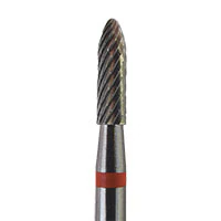 Meisinger Tungsten Carbide Cutter HP, FX, Round End, X-Cut Fine, Red Ring, Torpedo Conical, HM 139FX-023, 2.3 mm Diameter, 8.0 mm Head Length
