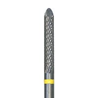 Meisinger Tungsten Carbide Cutter, X-Cut Extra Fine, Yellow Ring, Torpedo Bevel, HP, 2.3mm Diameter, 14.0mm Head Length, HM487EX-023