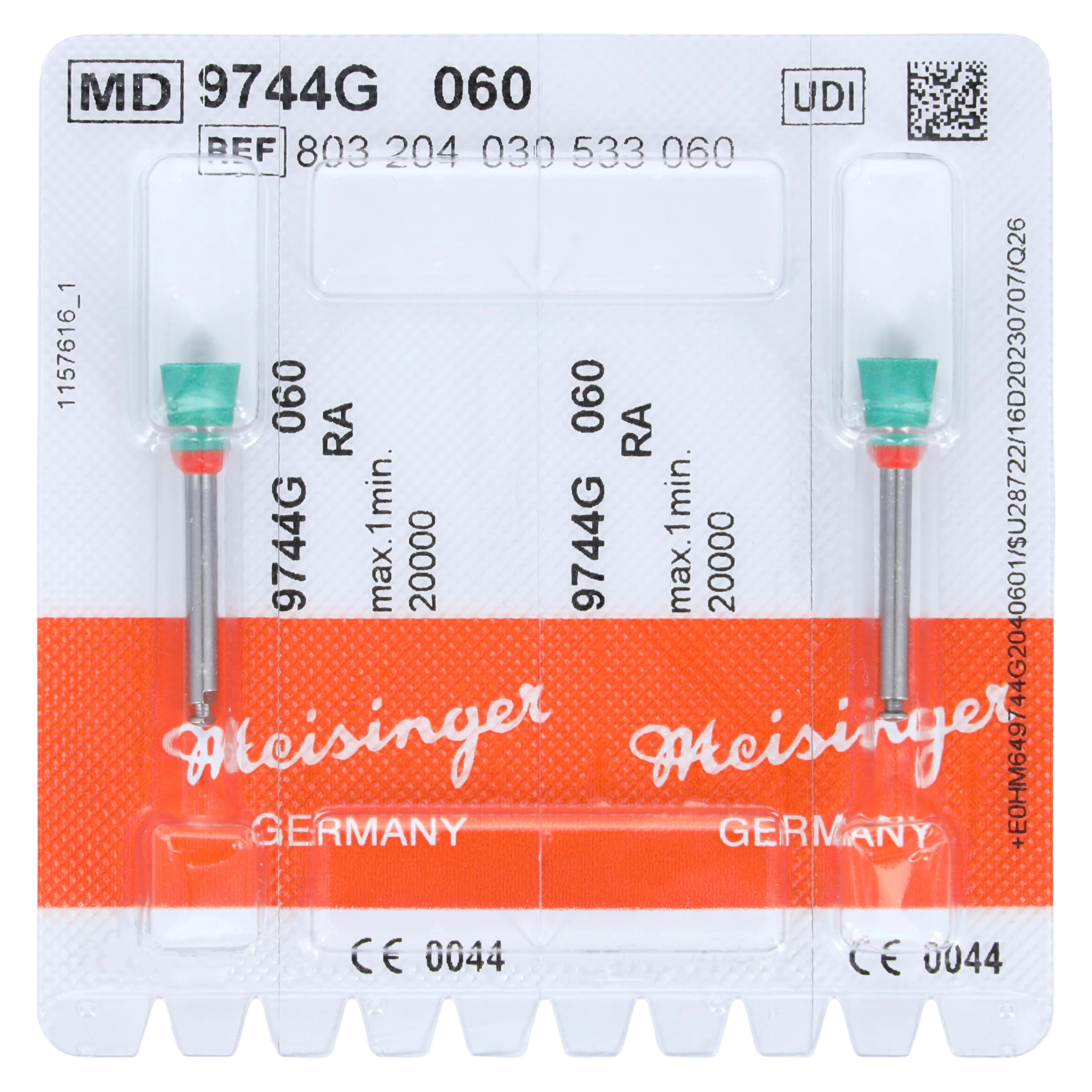 Meisinger RA #9744.060 Coarse Diamond Impregnated Porcelain Polisher Cup, Green/Orange, 6.0mm, 2/Pk