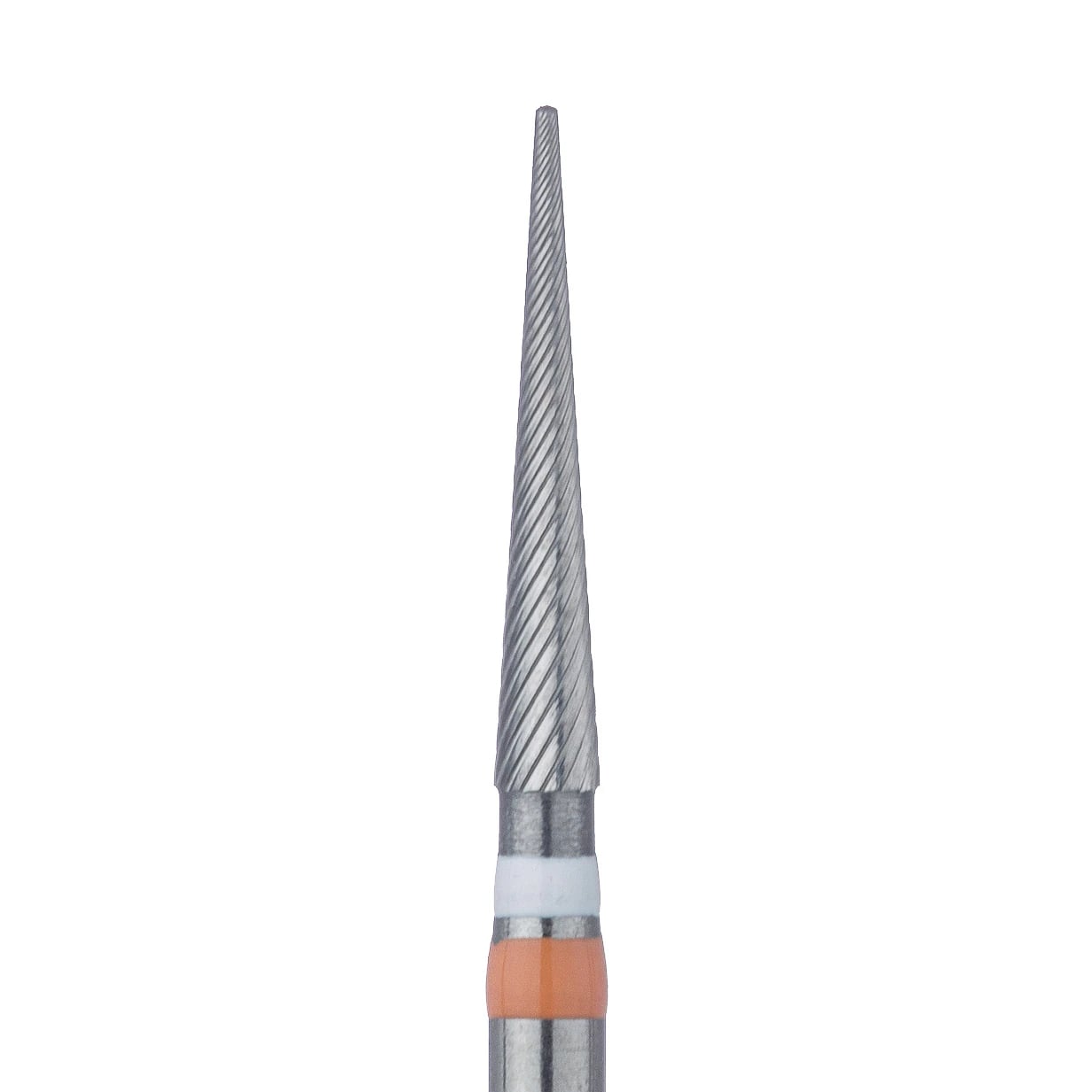 Meisinger Tungsten Carbide Twist Trimming & Finishing Bur, FG, Pointed Taper ET9, 1.4 mm, Ultra Fine (30 Flutes), White/Orange, 5/Pk, D0135U-014-FG