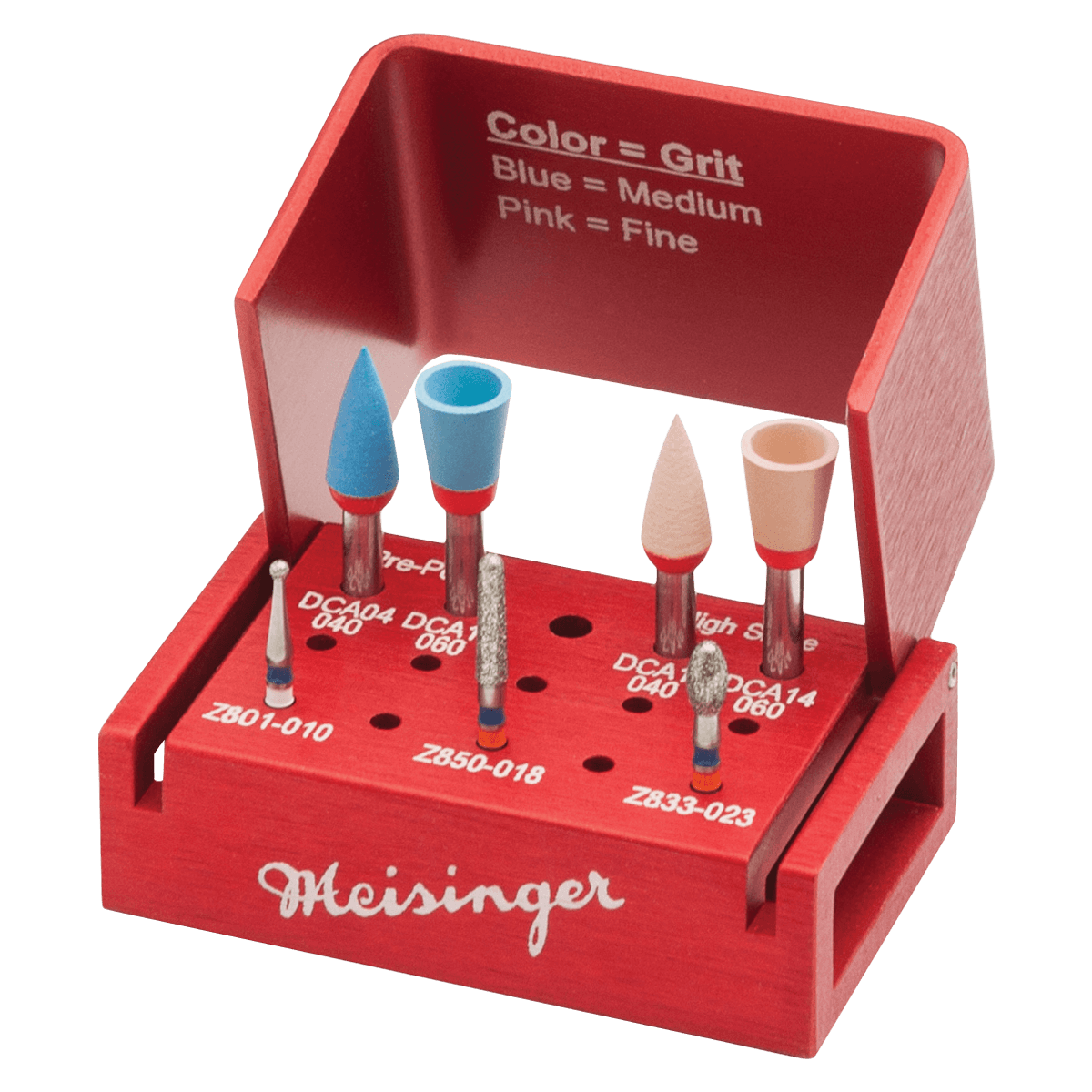 Meisinger LUSTER for Zirconia Intraoral Adjusting and Polishing Kit, 7 Pieces with Bur Block, LUS91