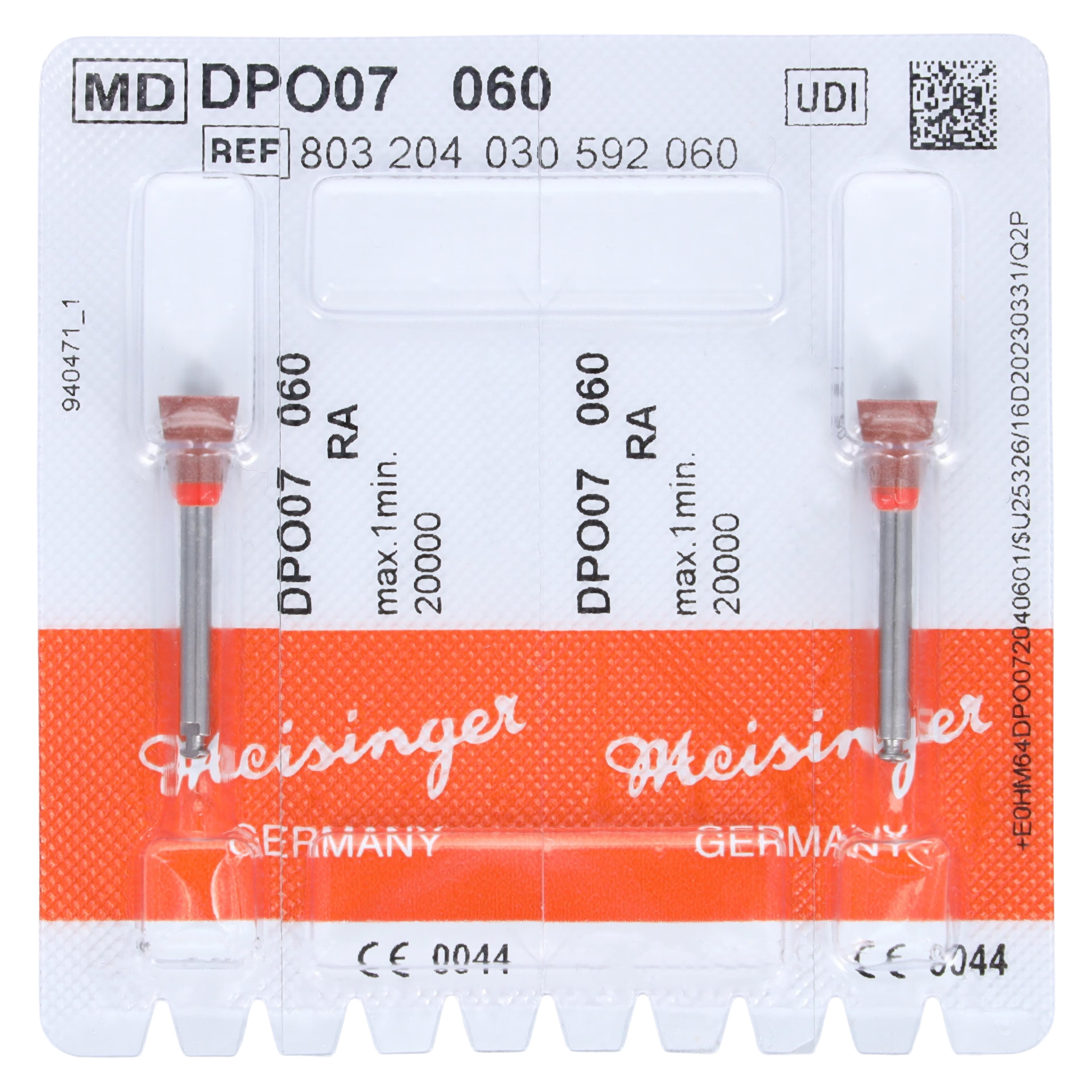Meisinger Luster Diamond Impregnated Polisher, Cup, Red/Orange, Pre-Polish, RA (Right Angle), 6.0mm, 2/Pk, DPO07