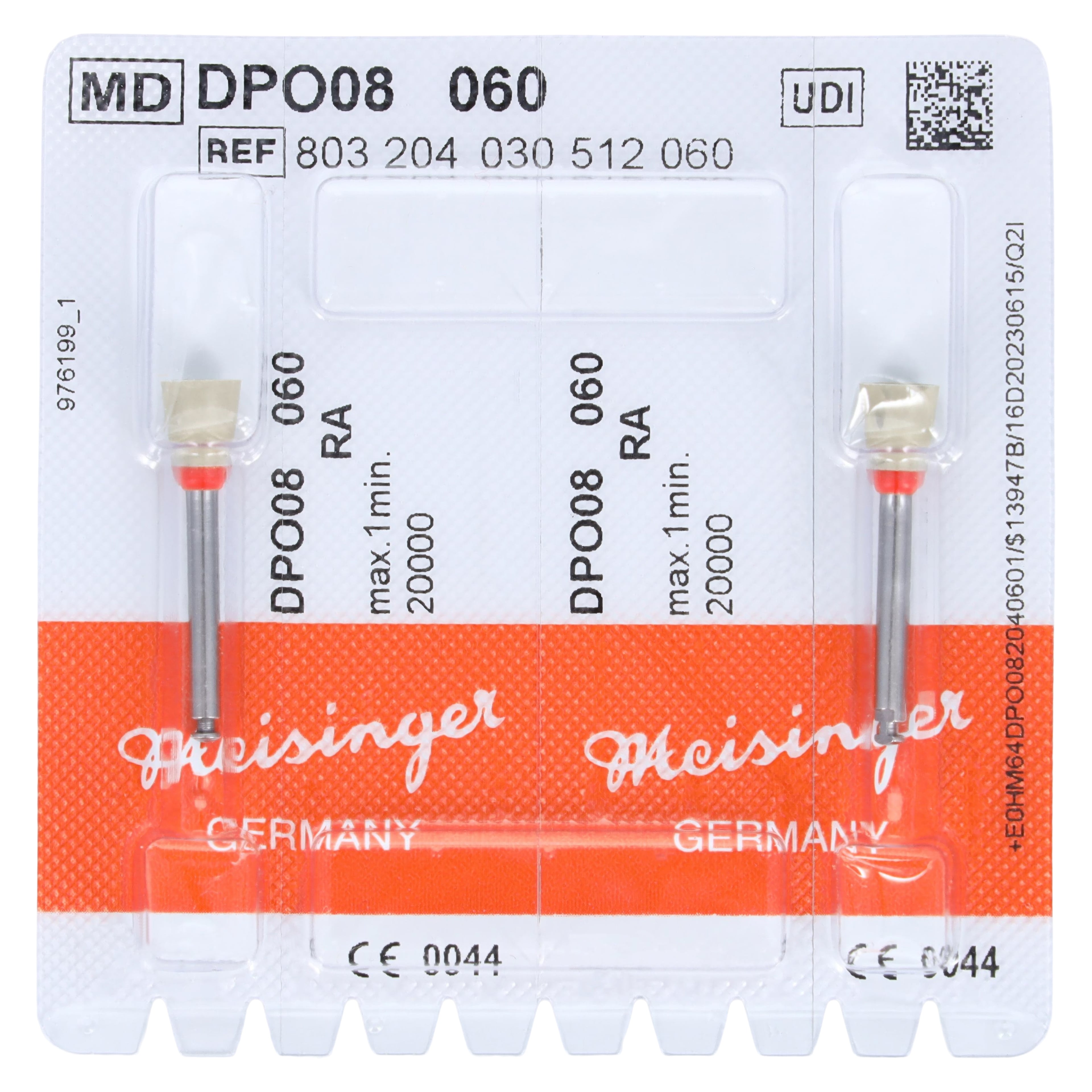 Meisinger Luster Diamond Impregnated Polisher, Cup, Gray/Orange, Fine/High Shine, RA, 6.0mm, 2/Pkg, DPO08