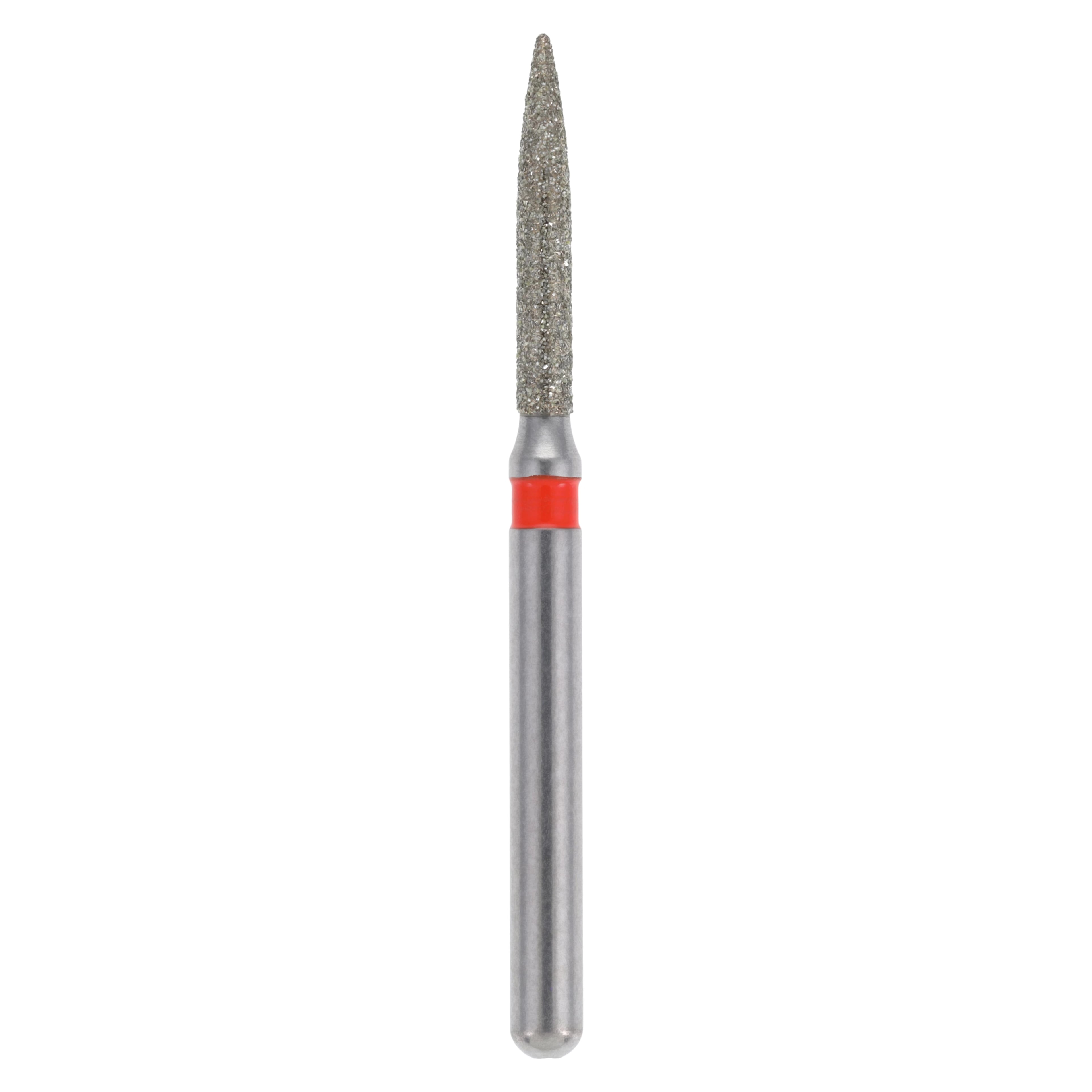 Meisinger Singles Disposable Diamond Bur FG, Flame 1512.8F, Fine, 1.2mm Diameter, 8.0mm Length, Red Ring, 25/Pack