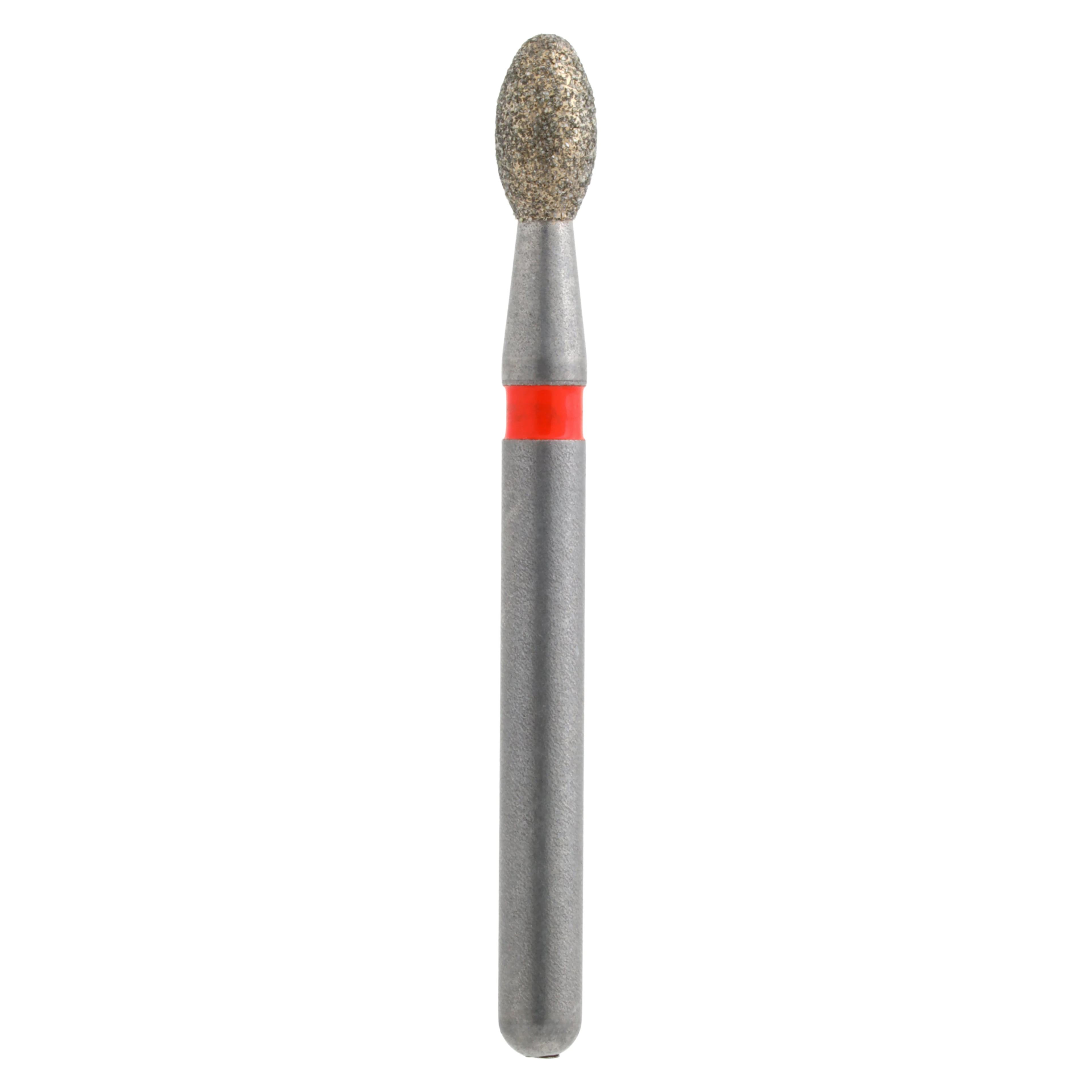 Meisinger Single-Use Sterile Diamond Bur, Friction Grip, Egg/Football Shape, Fine Grit, Red Band, 1.8 mm Head Diameter, 3.4 mm Length, #1908F, 25/Pk