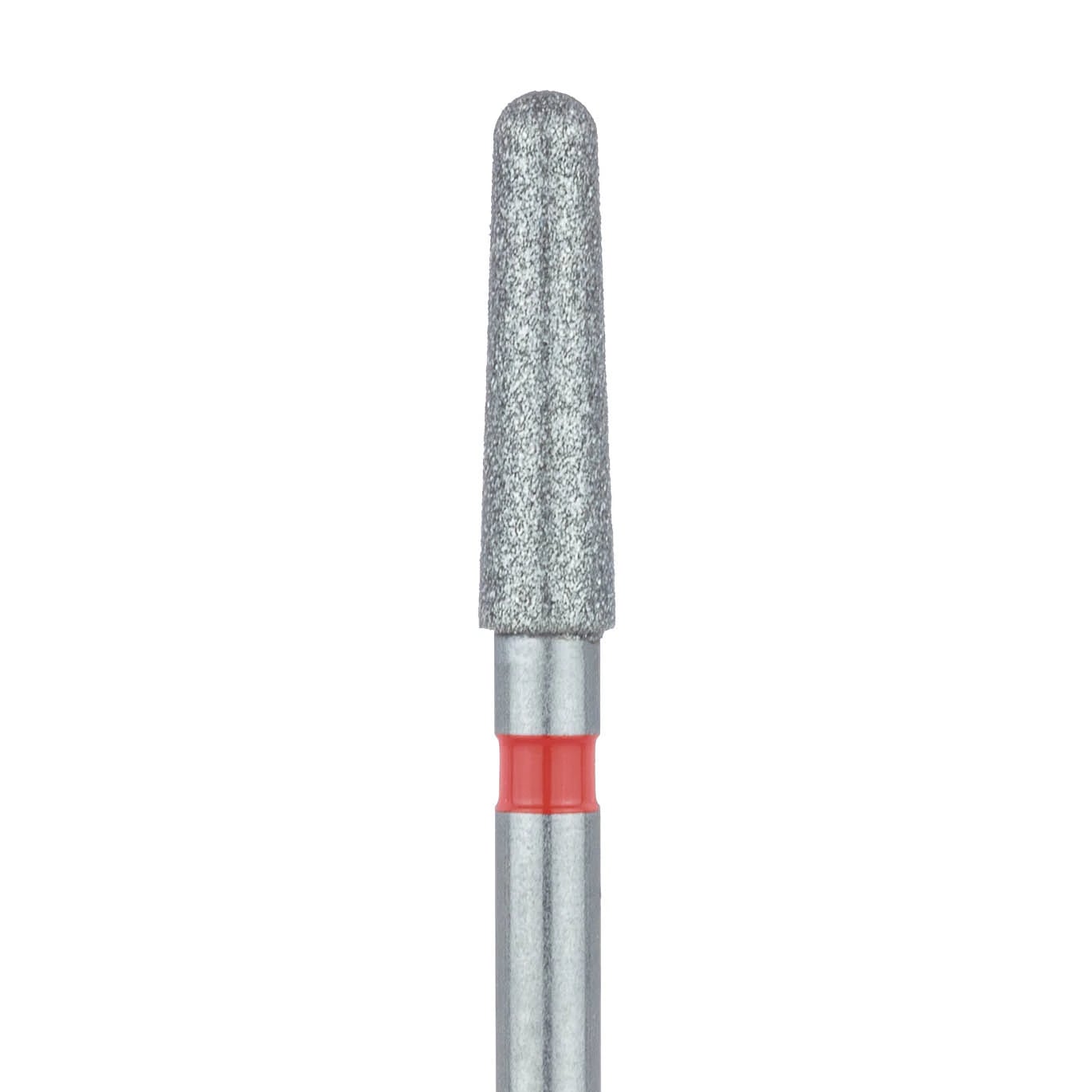 Meisinger FG #856F-021 Fine Round End Tapered (Chamfer) Diamond Bur, Friction Grip, 2.1mm Head, 8mm Working Length, Red Ring, 5/Pk