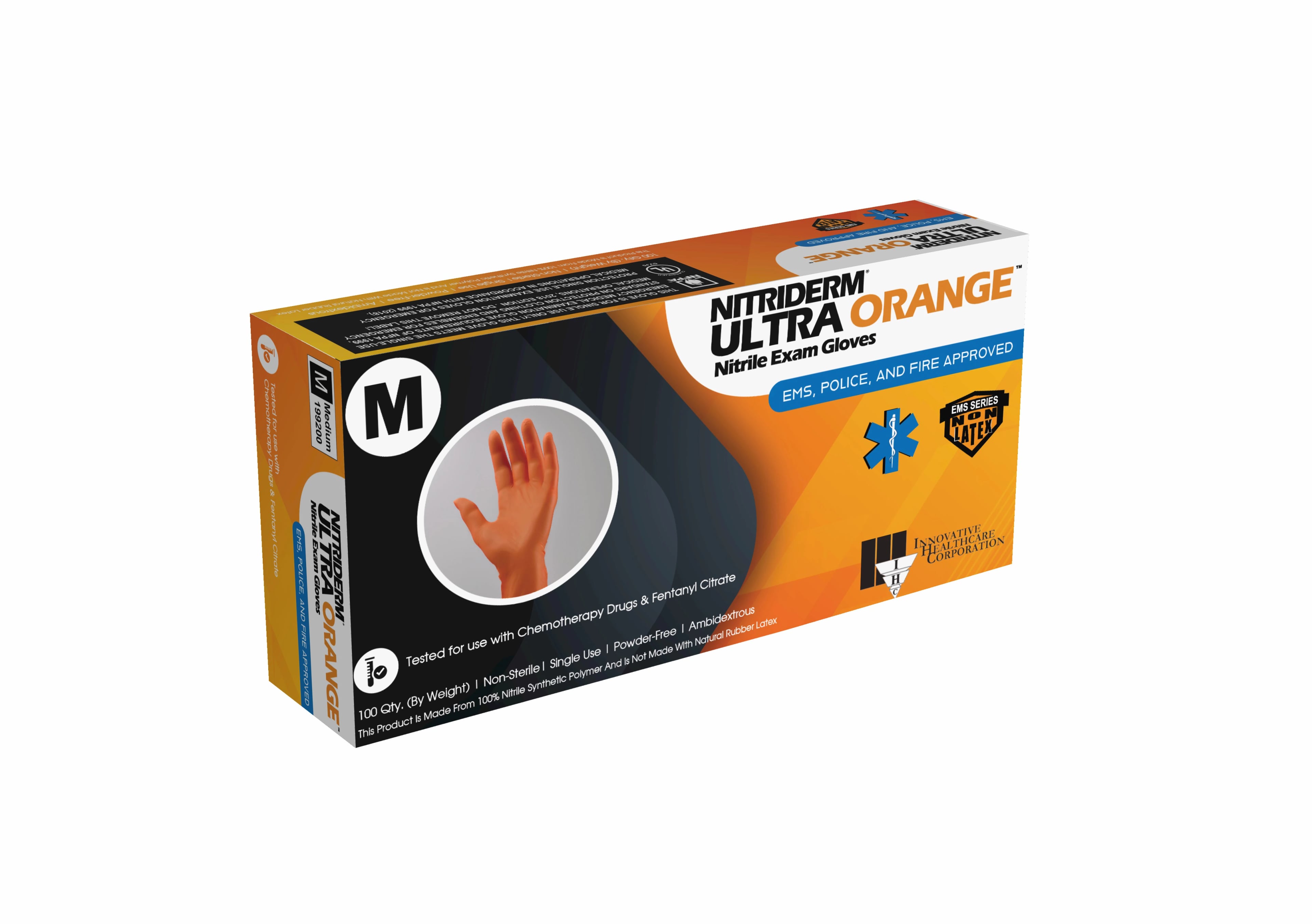 NitriDerm Ultra Orange Nitrile Exam Gloves, Medium, Orange, Non-Sterile, 10 Boxes/Case