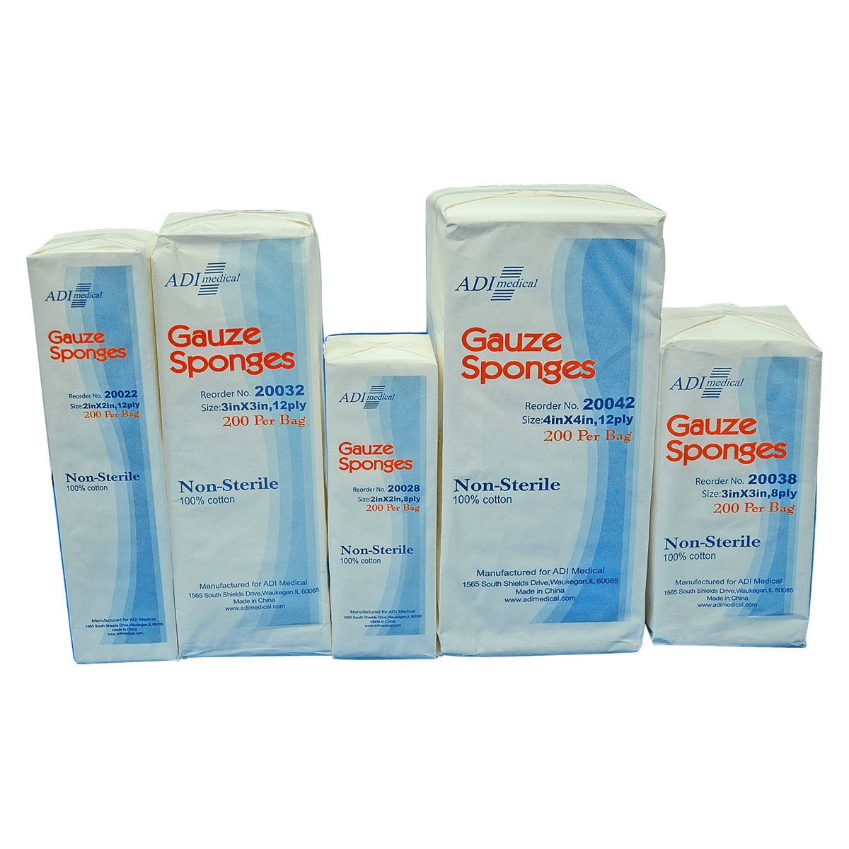 Adi Medical 100% Cotton Gauze Sponge, 4x4", 16 Ply, Non-Sterile, Woven