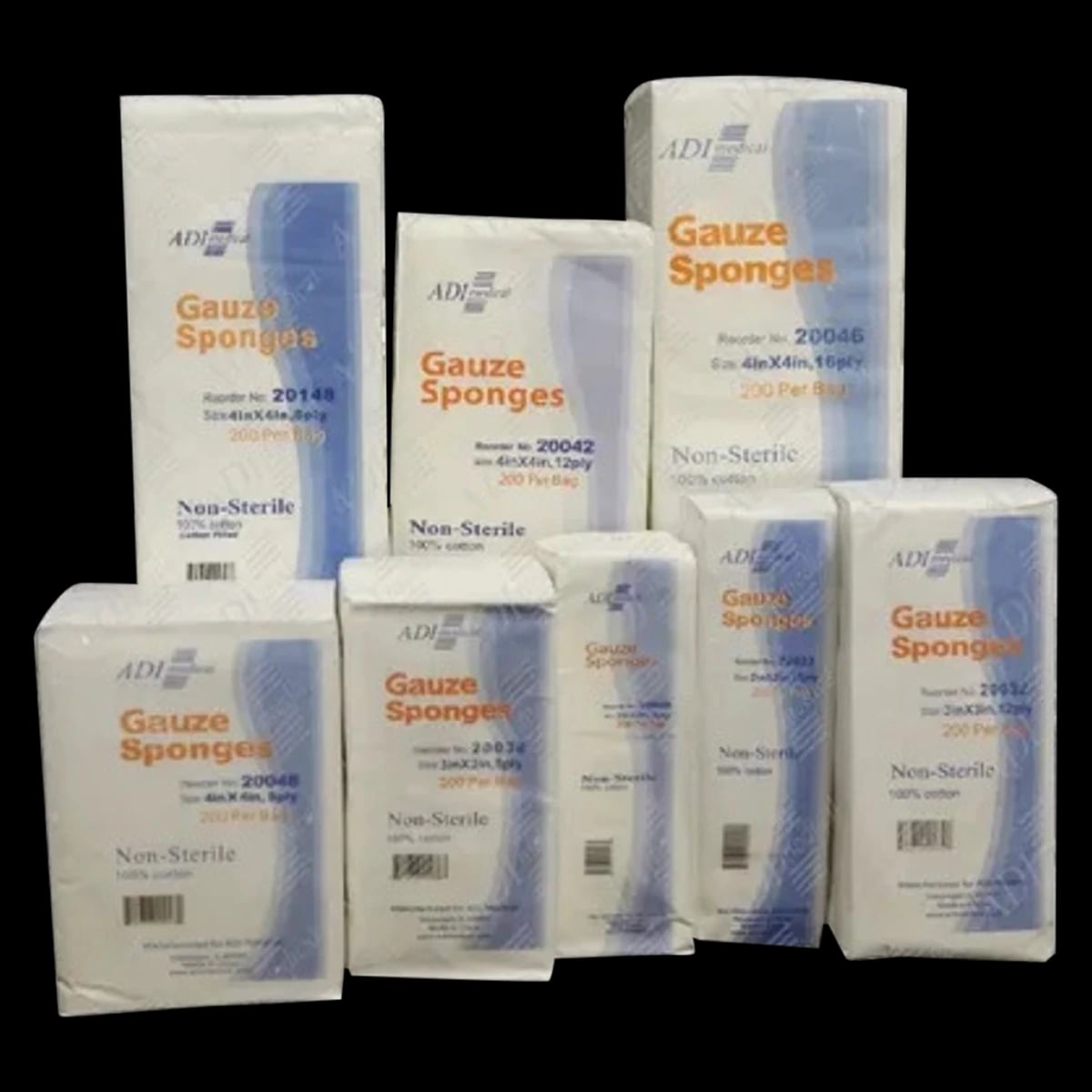 Adi Medical 100% Cotton Gauze Sponge, 4x4", 12-Ply, Non-Sterile, Woven