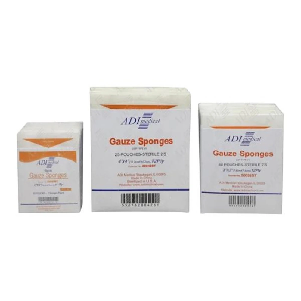 Adi Medical 100% Cotton Gauze Sponge, 3x3", 12 Ply, Sterile, Woven