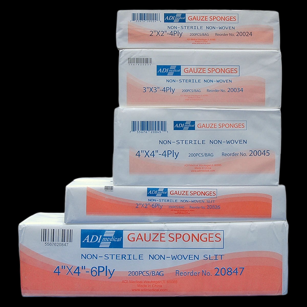 Adi Medical Woven Cotton Gauze Sponge, 4" x 8", 12 Ply, Non-Sterile