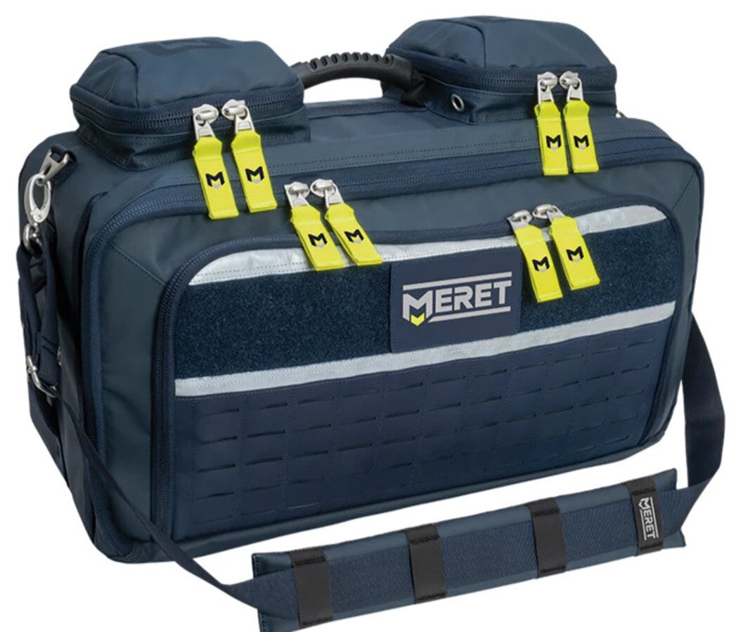 Meret Omni Pro X Trauma Bag with Integrated Case Cart (ICC) and Blood Pressure Cuff, 15" x 22" x 9.5", Blue