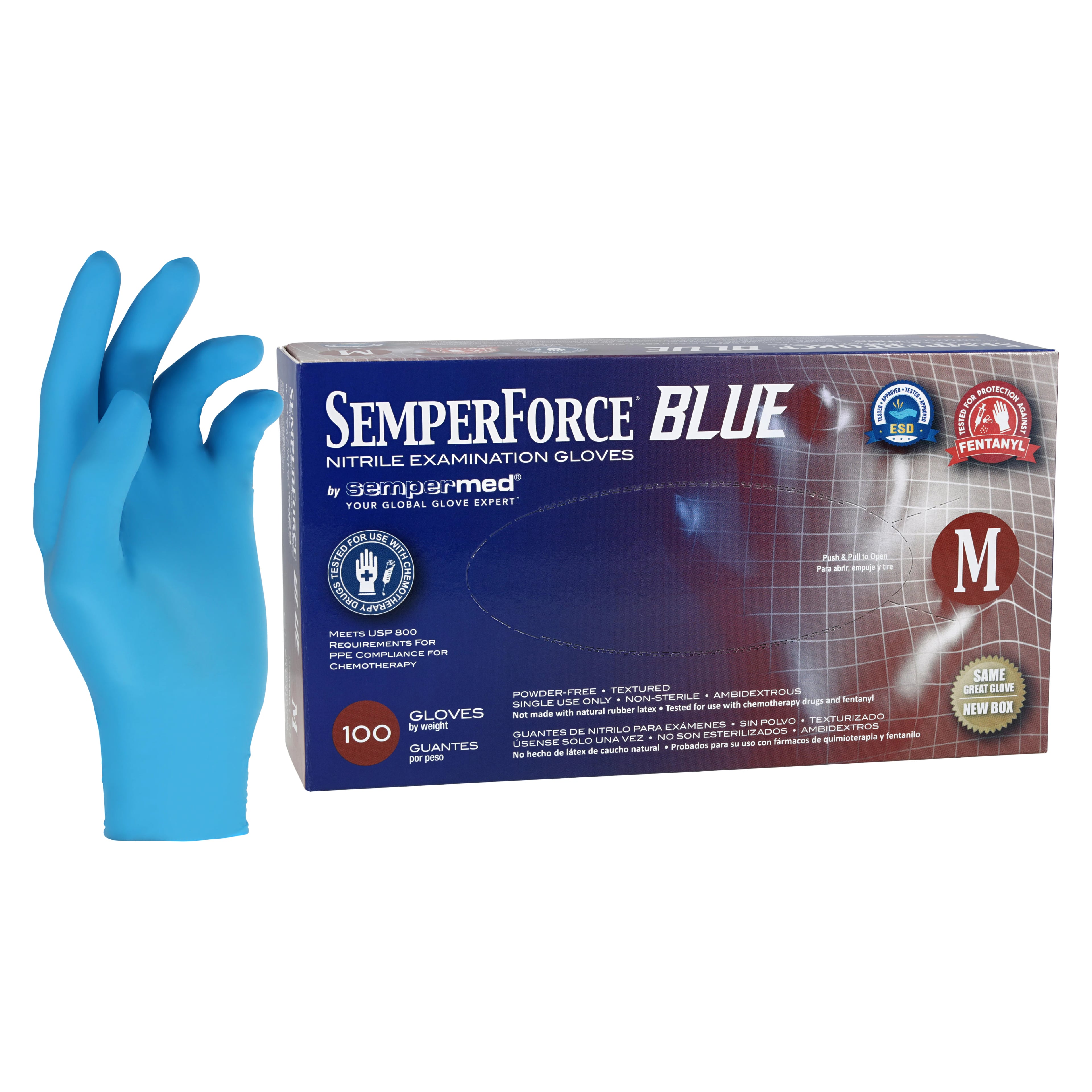 Sempermed Safe Nitrile Exam Gloves, Medium, Blue, Non-Sterile, 10/Case