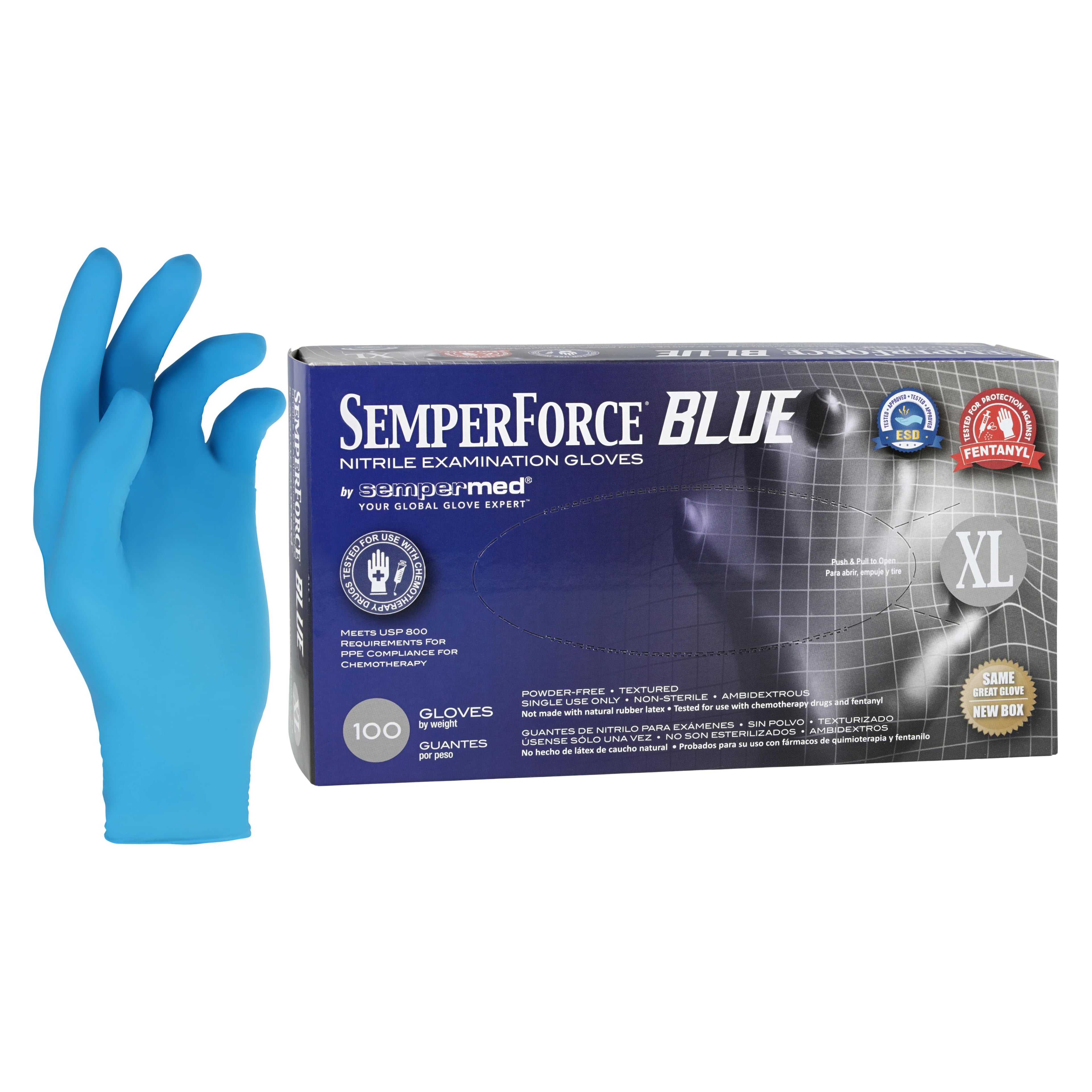 Sempermed Safe Nitrile Exam Gloves, X-Large, Blue, Non-Sterile, 10/Case