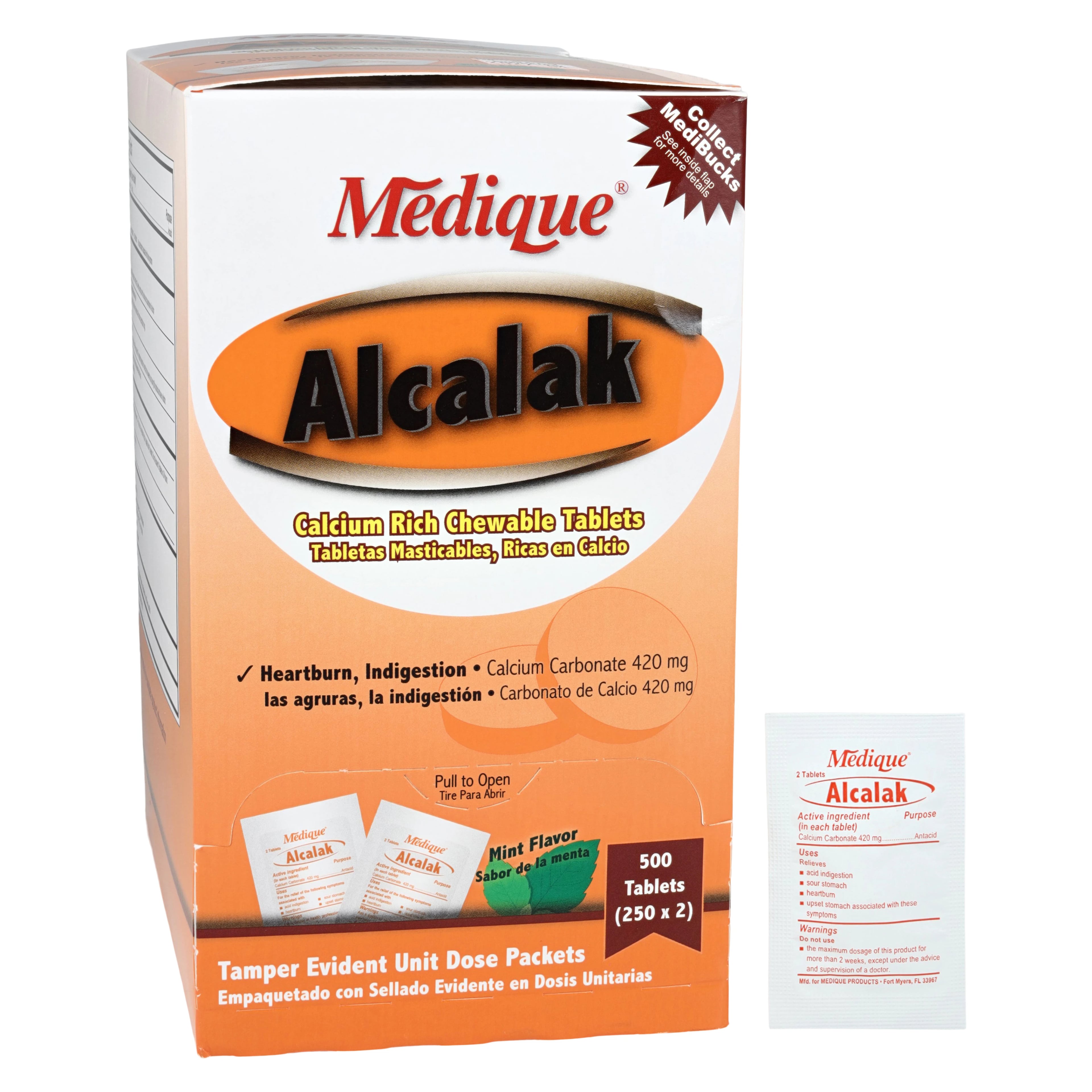 Alcalak Antacid Tablets, 250 Tablets per Box, 2 Boxes per Case (Medique Products)