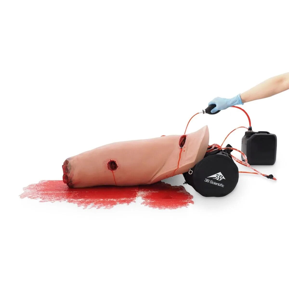 3B Scientific Hemorrhage Control Leg Trainer, Male, with 2 Wound Covers, Carrying Bag, Sand Bag, Manual Blood Pump, Blood Reservoir, and Blood Concentrate