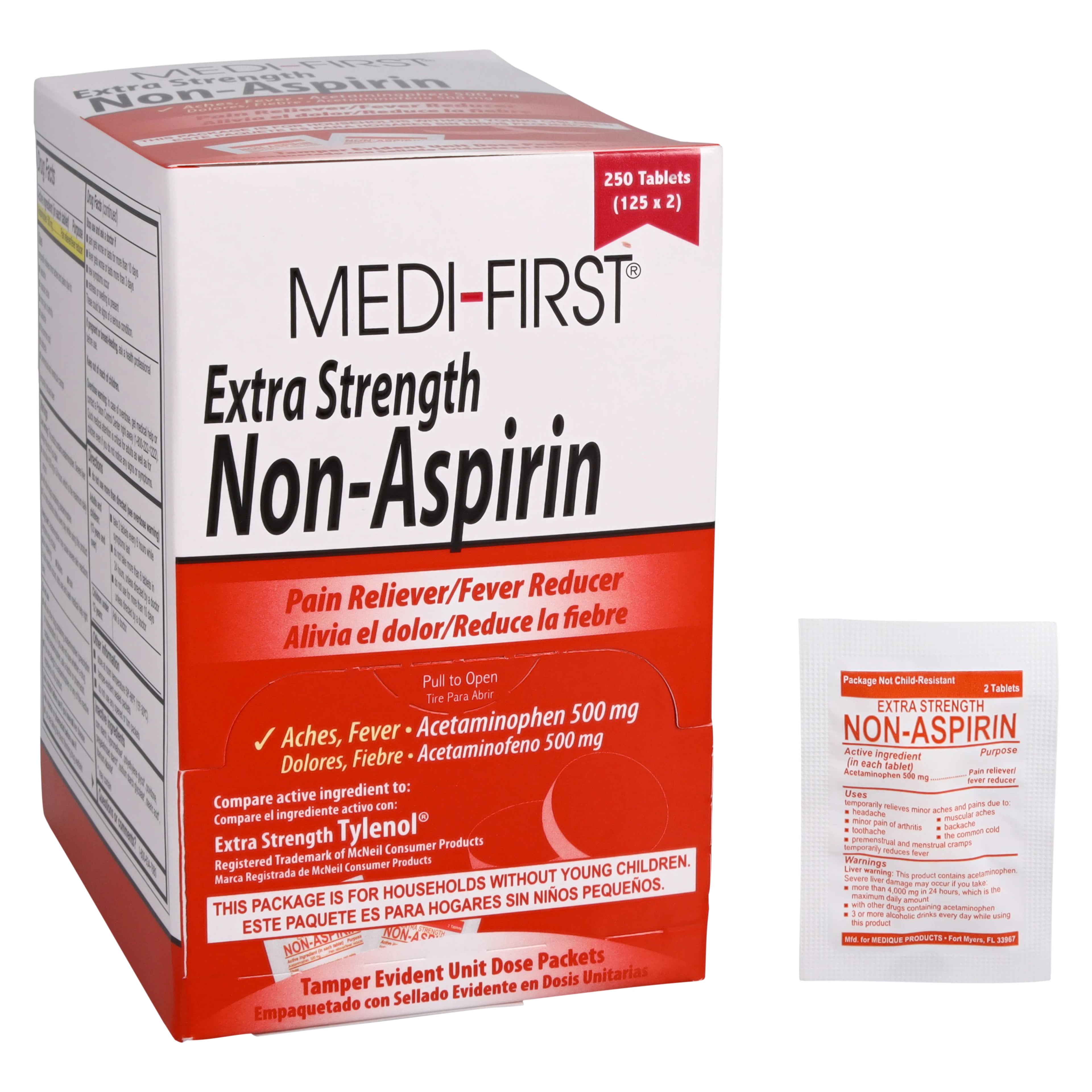 Medique Non-Aspirin Extra Strength Acetaminophen Tablets, 500 mg, 125 x 2/Box