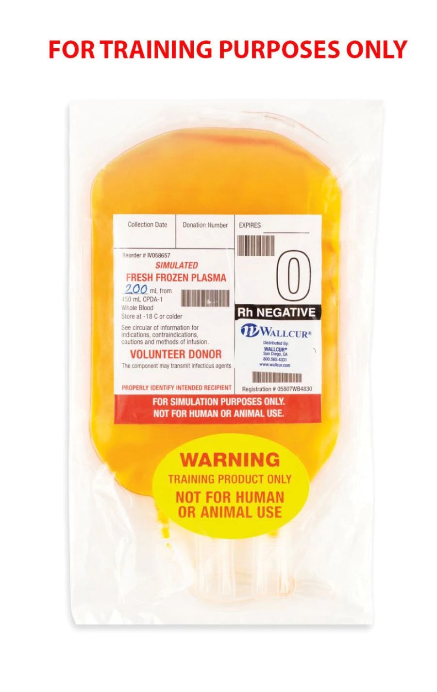 Practi-Fresh Frozen Plasma O-Negative Simulated Medication Bag, 450 mL, Wallcur