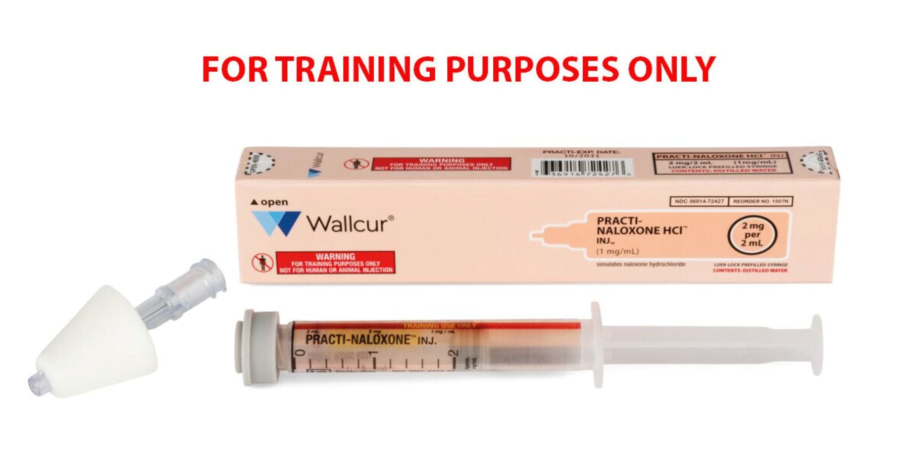 Practi-Nasal Naloxone Trainer, Simulated Intranasal Naloxone Training Pack with Nasal Atomizer and Prefilled Syringe, 2mg/2mL Distilled Water, Each