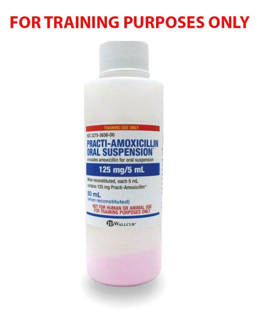 Practi-Amoxicillin Oral Suspension Simulated Medication Bottle, 125mg/5mL, for Simulation Purposes Only, Each