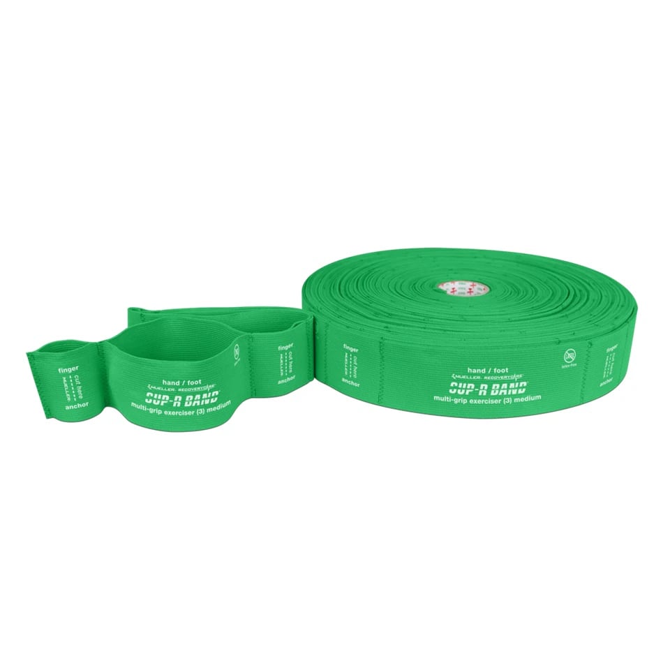 Mueller Sports Medicine Sup-R Band MultiGrip Resistance Training Band, Green, Medium Resistance, 30 yd Roll
