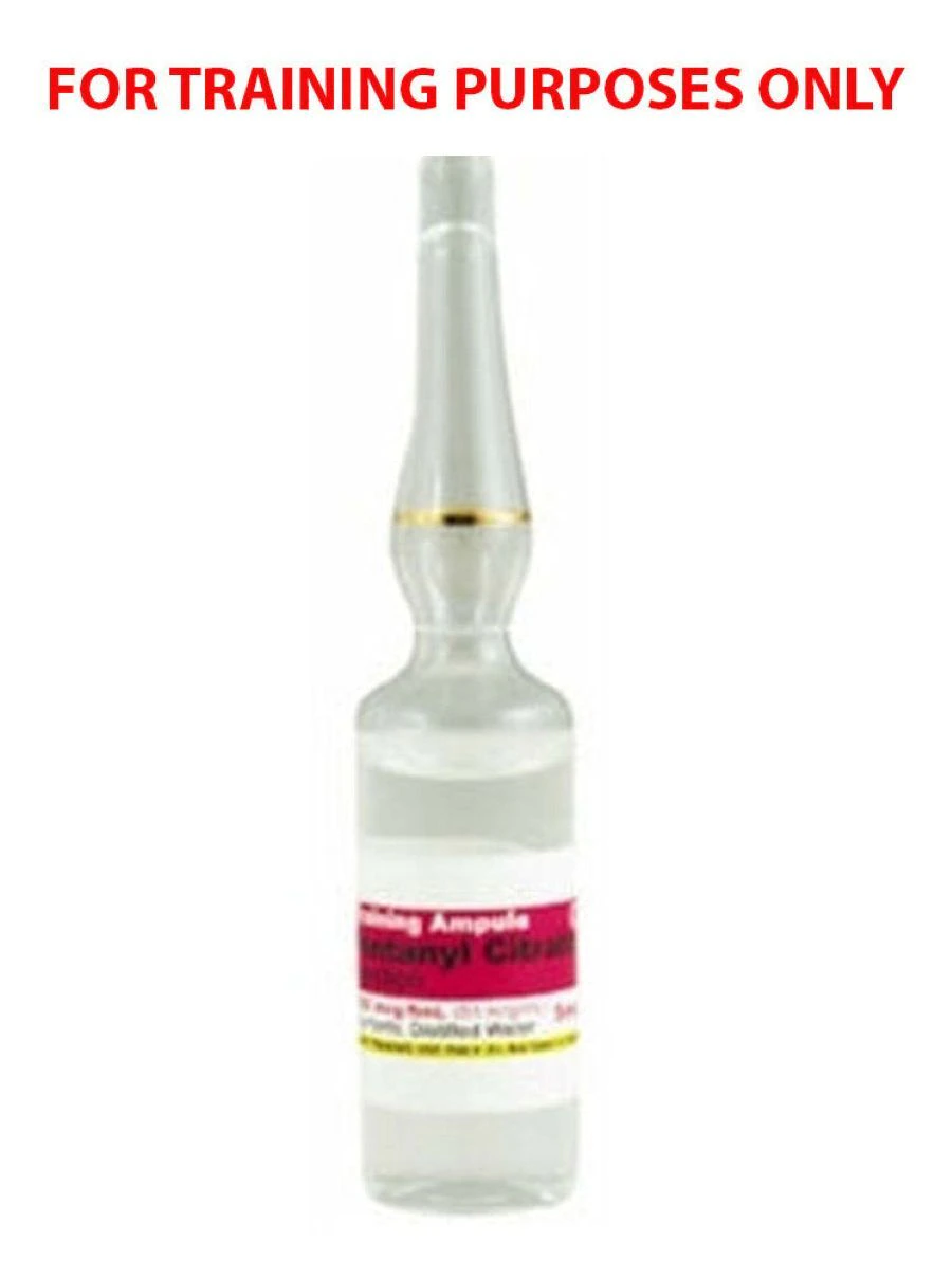 Mockmeds Fentanyl Citrate Injection 250mcg/5mL Simulated Medication Training Ampule, 5mL Distilled Water, 25/Case