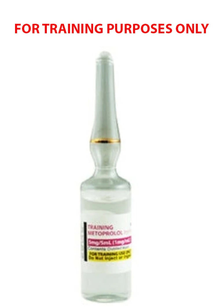 Mockmeds Metoprolol Tartrate Injection 5mg/5mL Simulated Medication Ampule, 5mL Distilled Water, 25/Case