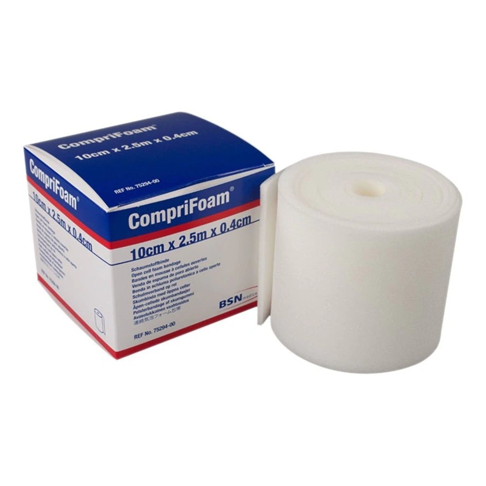 CompriFoam Polyurethane Foam Padding Bandage, 10cm x 2.5m x 0.4cm, Non-Sterile, White, Roll